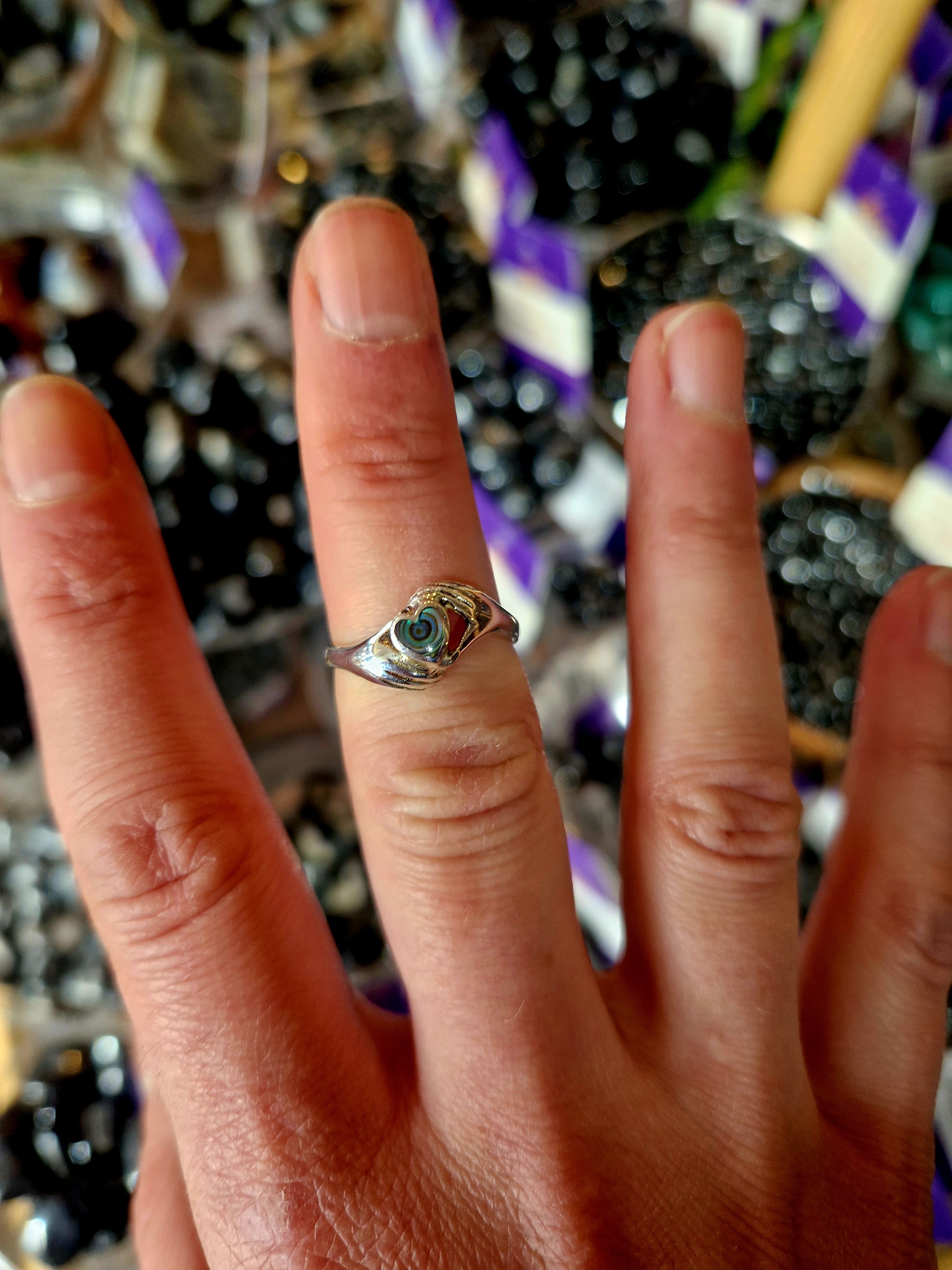 Abalone Shell Hands Silver Ring