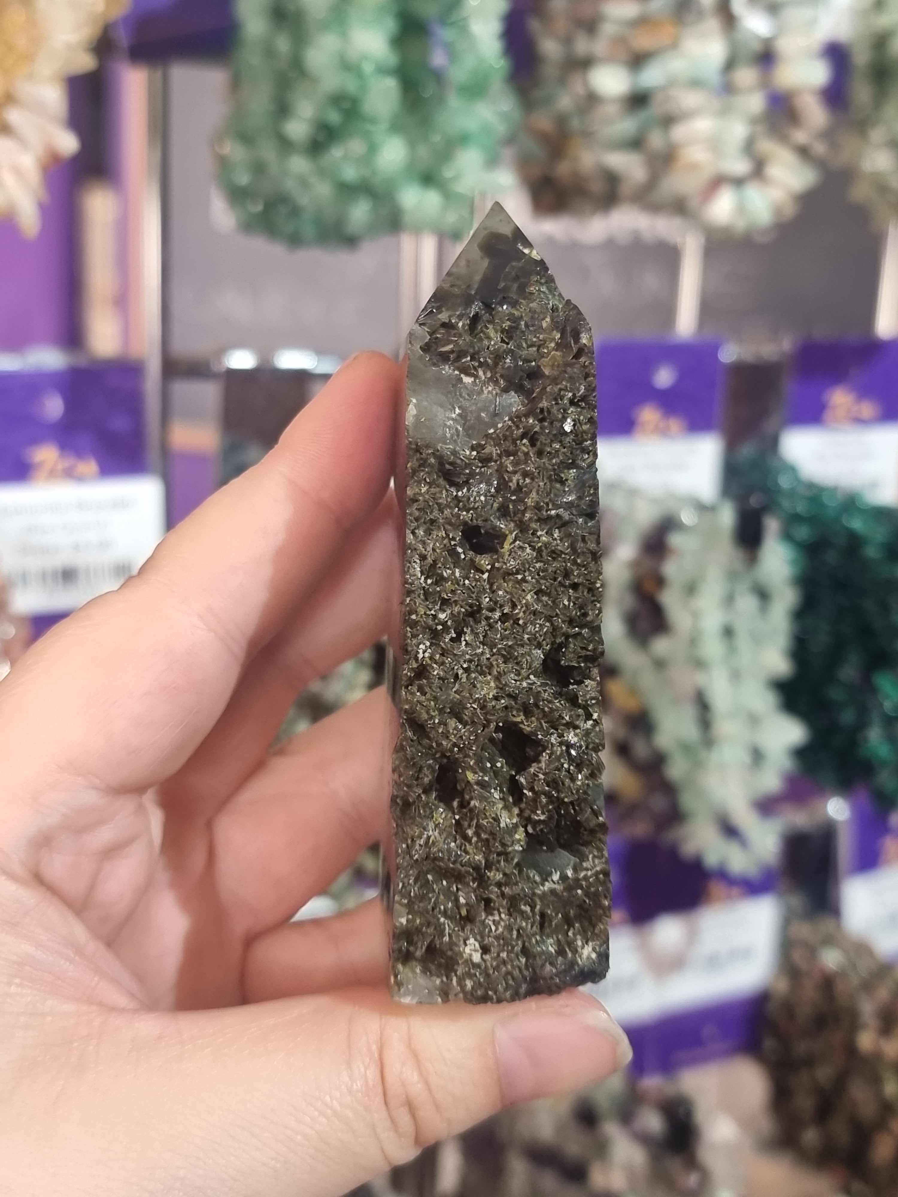 Prehnite Half Polished Tower