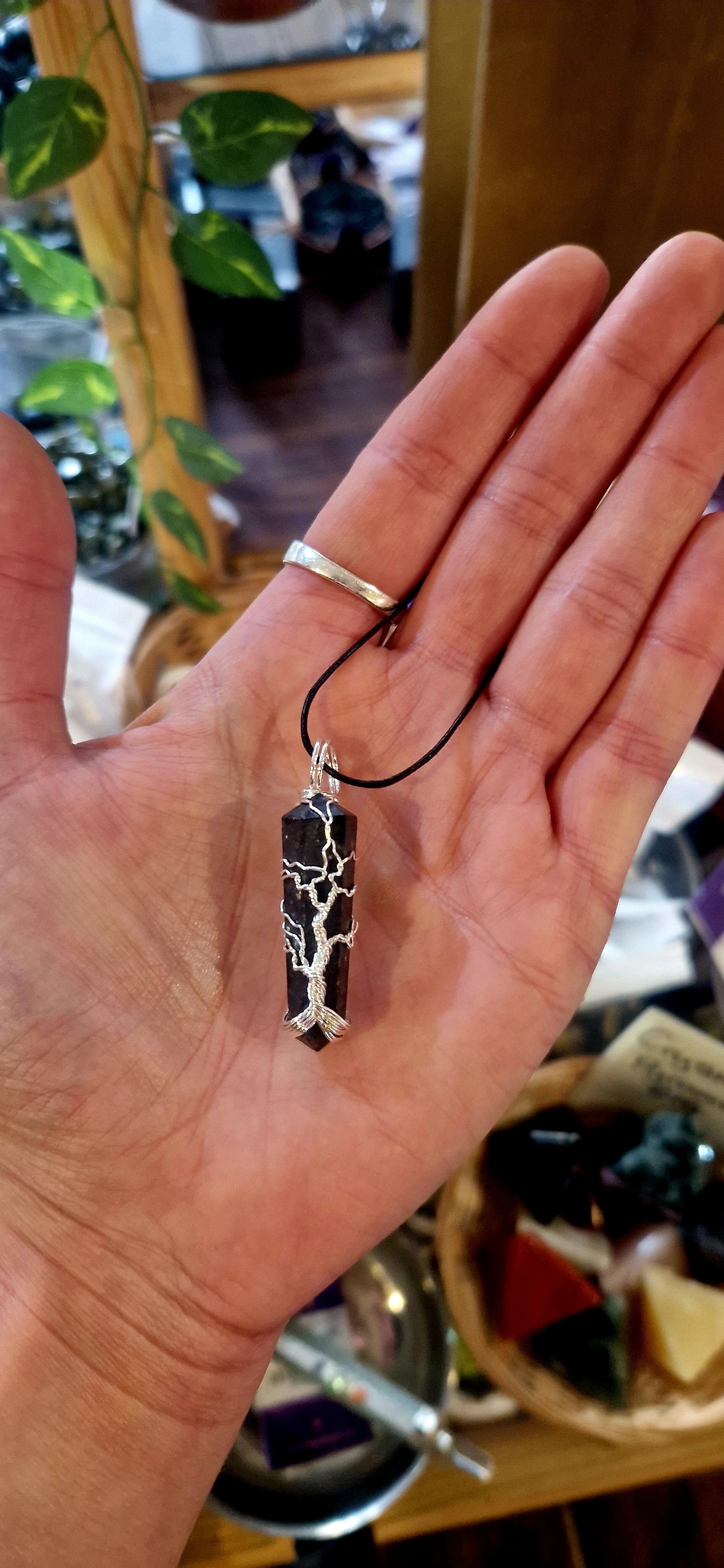 Black Tourmaline Wire Tree Pendant