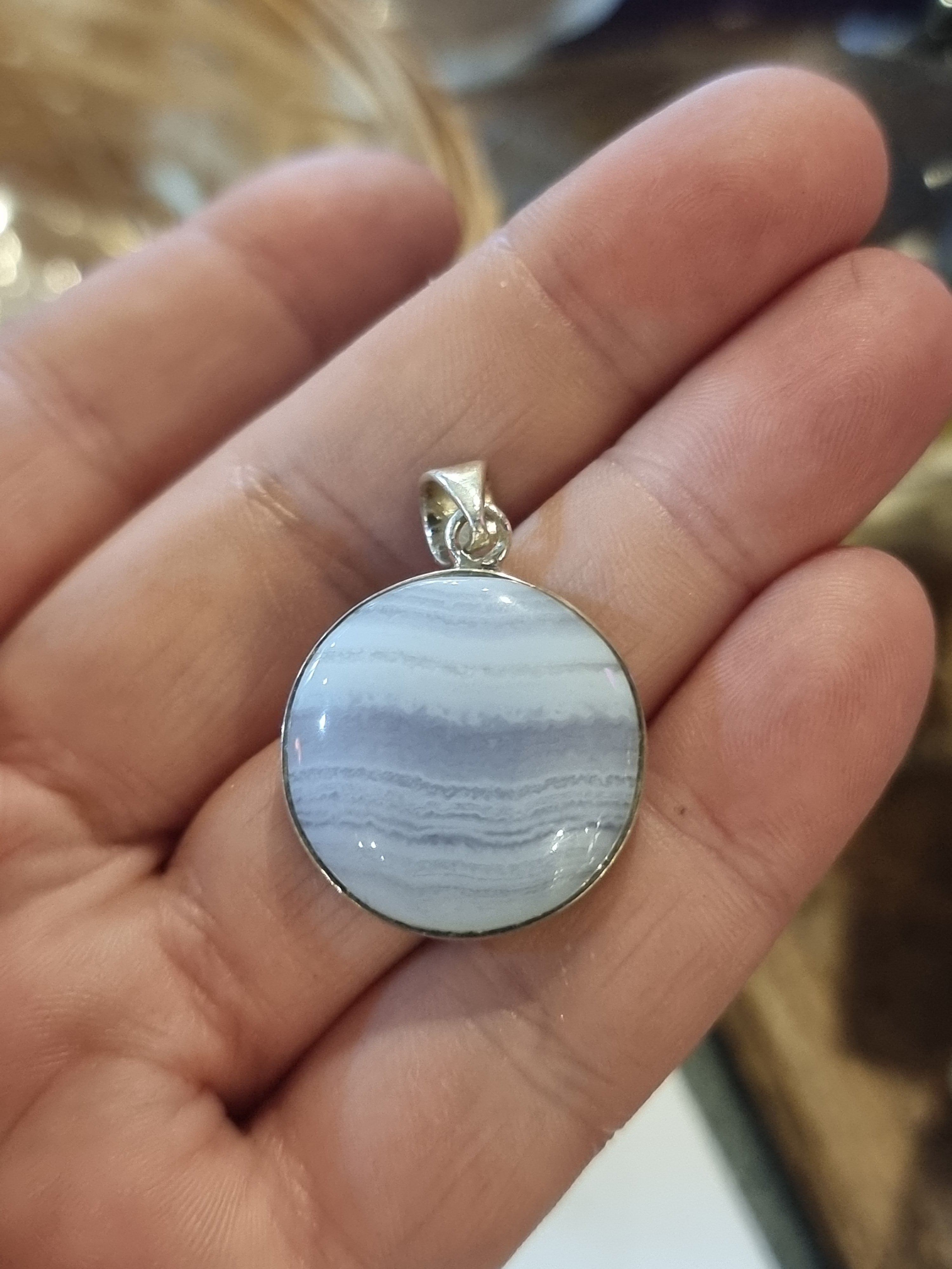 Blue Lace Agate Silver Necklace