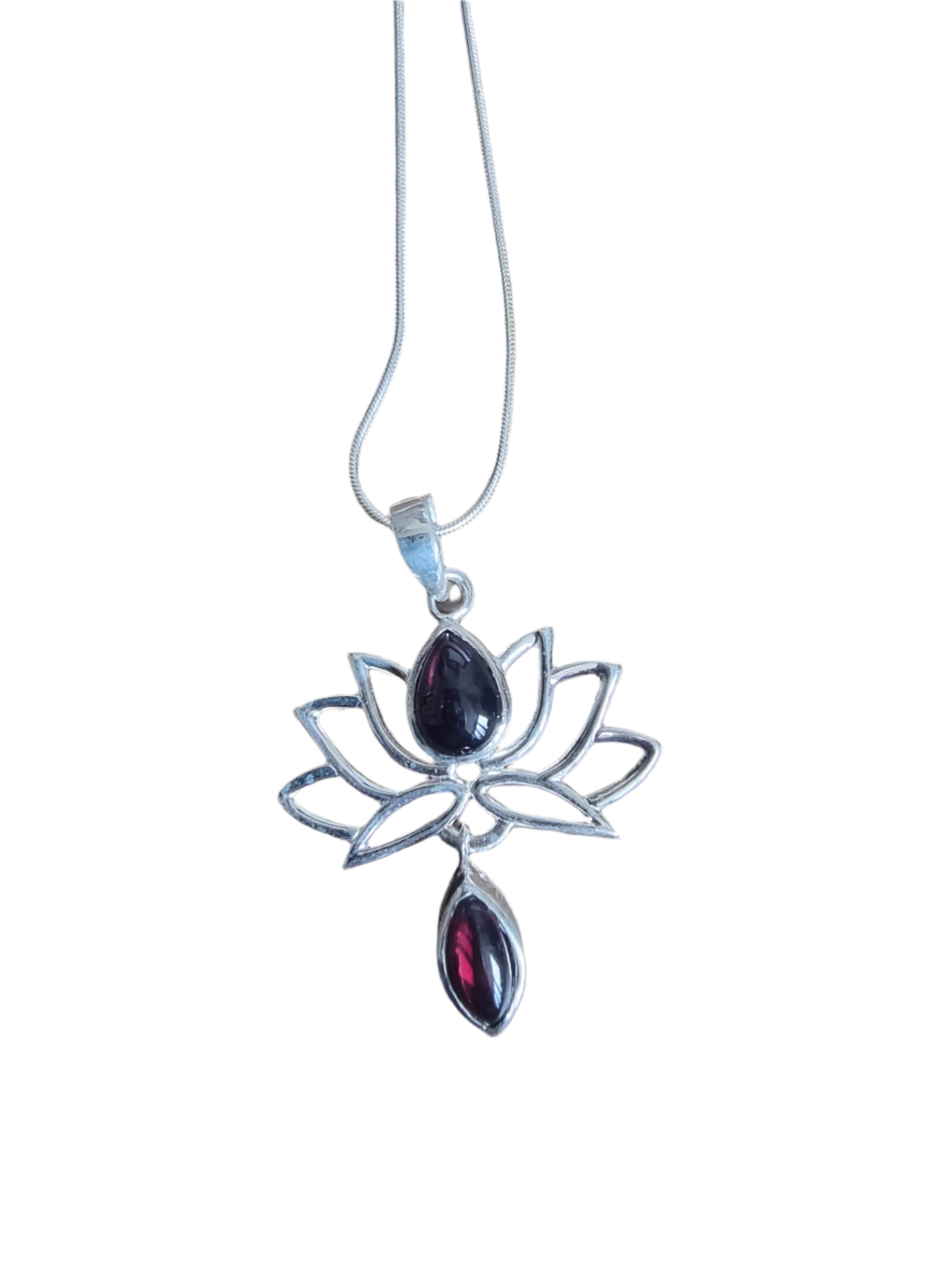 Garnet Lotus Silver Necklace