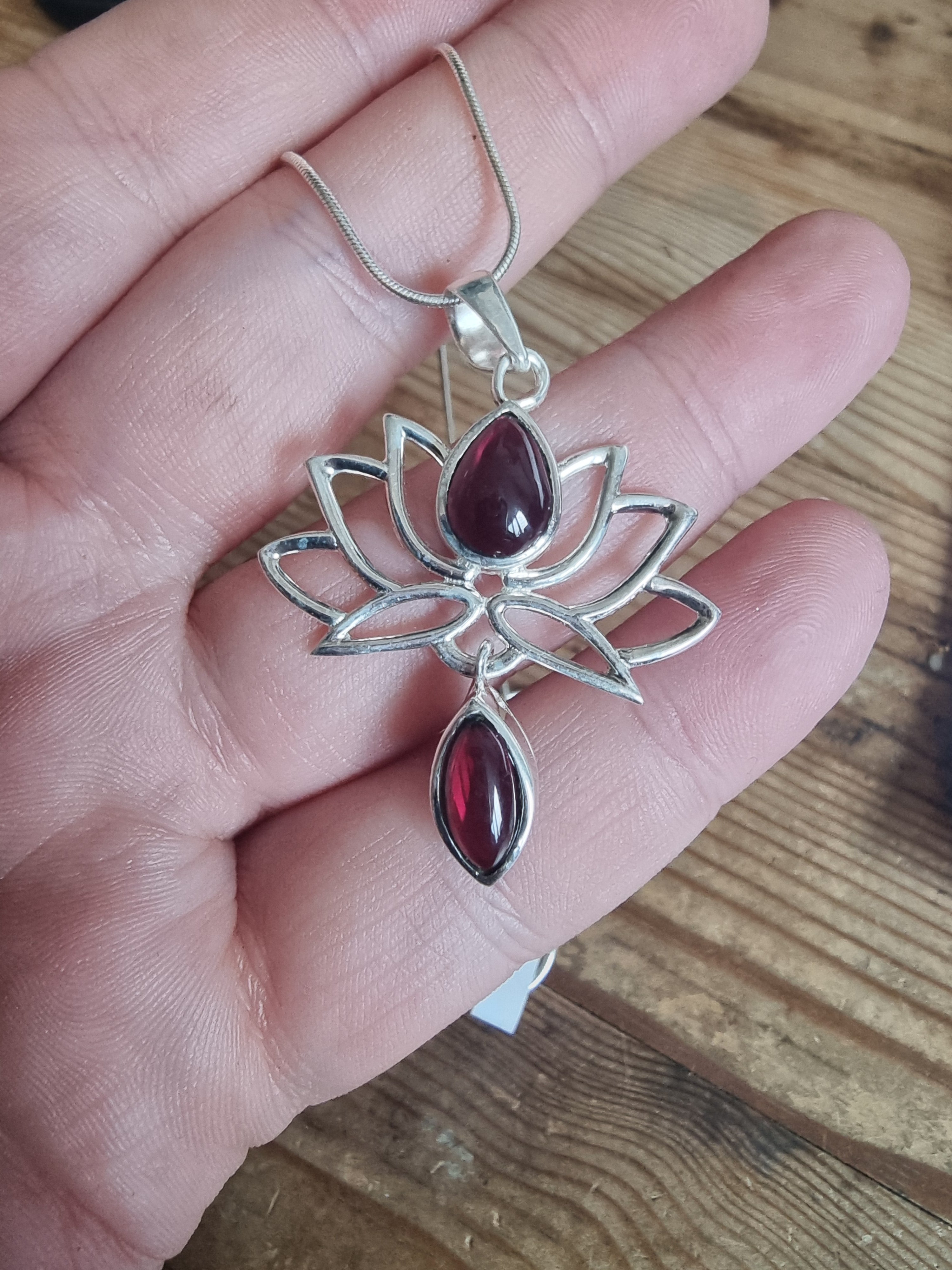Garnet Lotus Silver Necklace