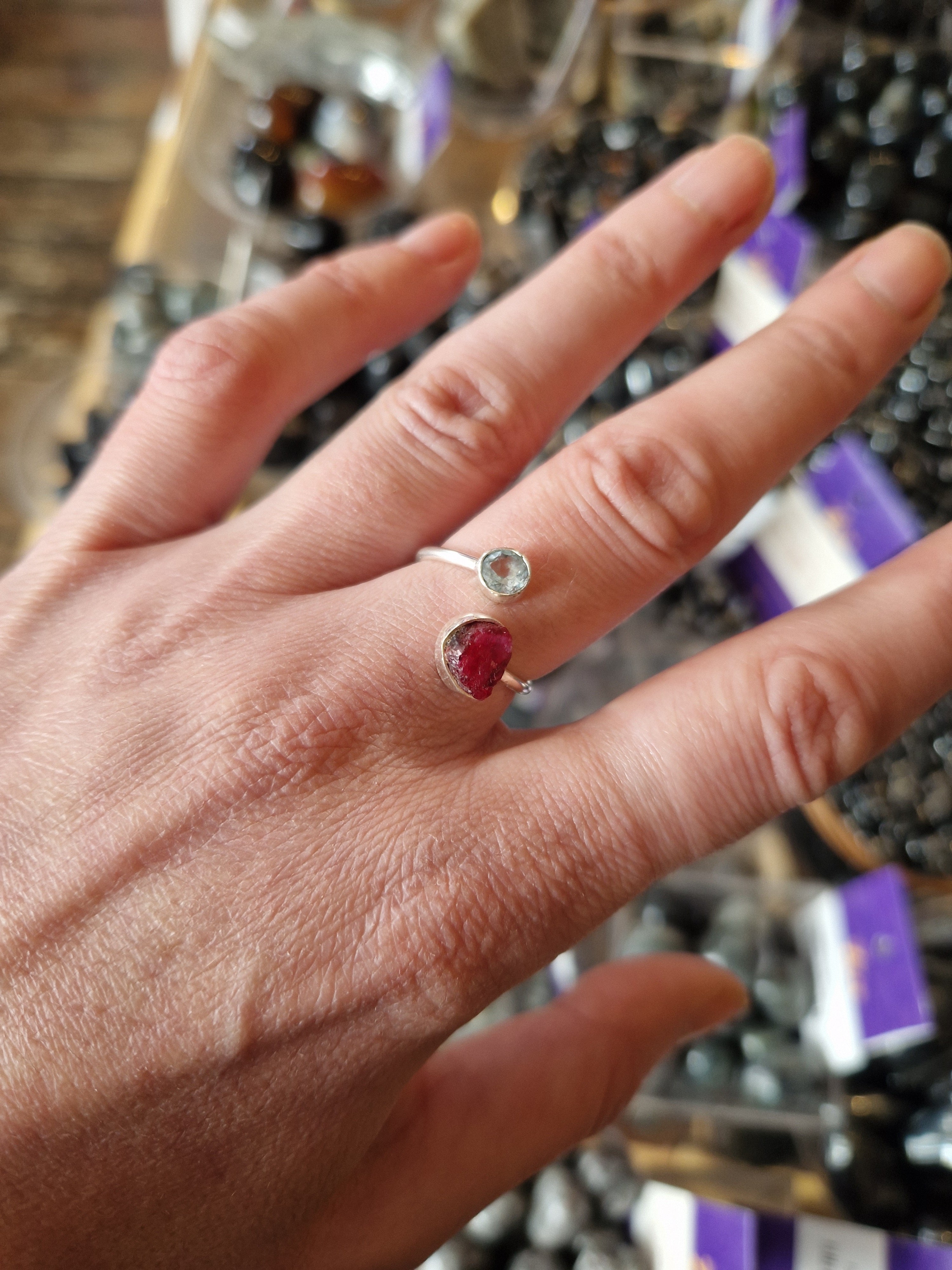 Ruby & Blue Topaz Silver Ring