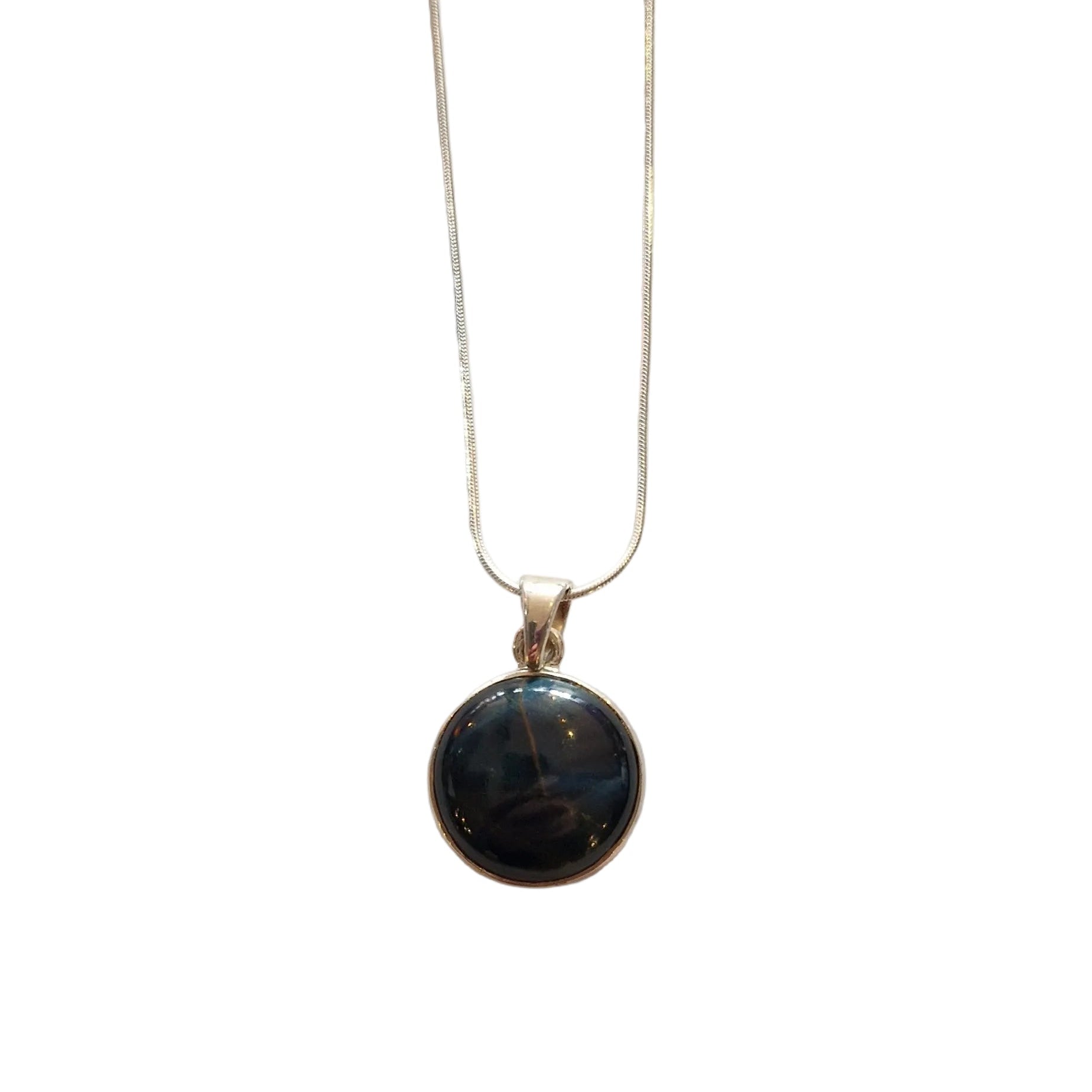Blue Tigers Eye Silver Necklace