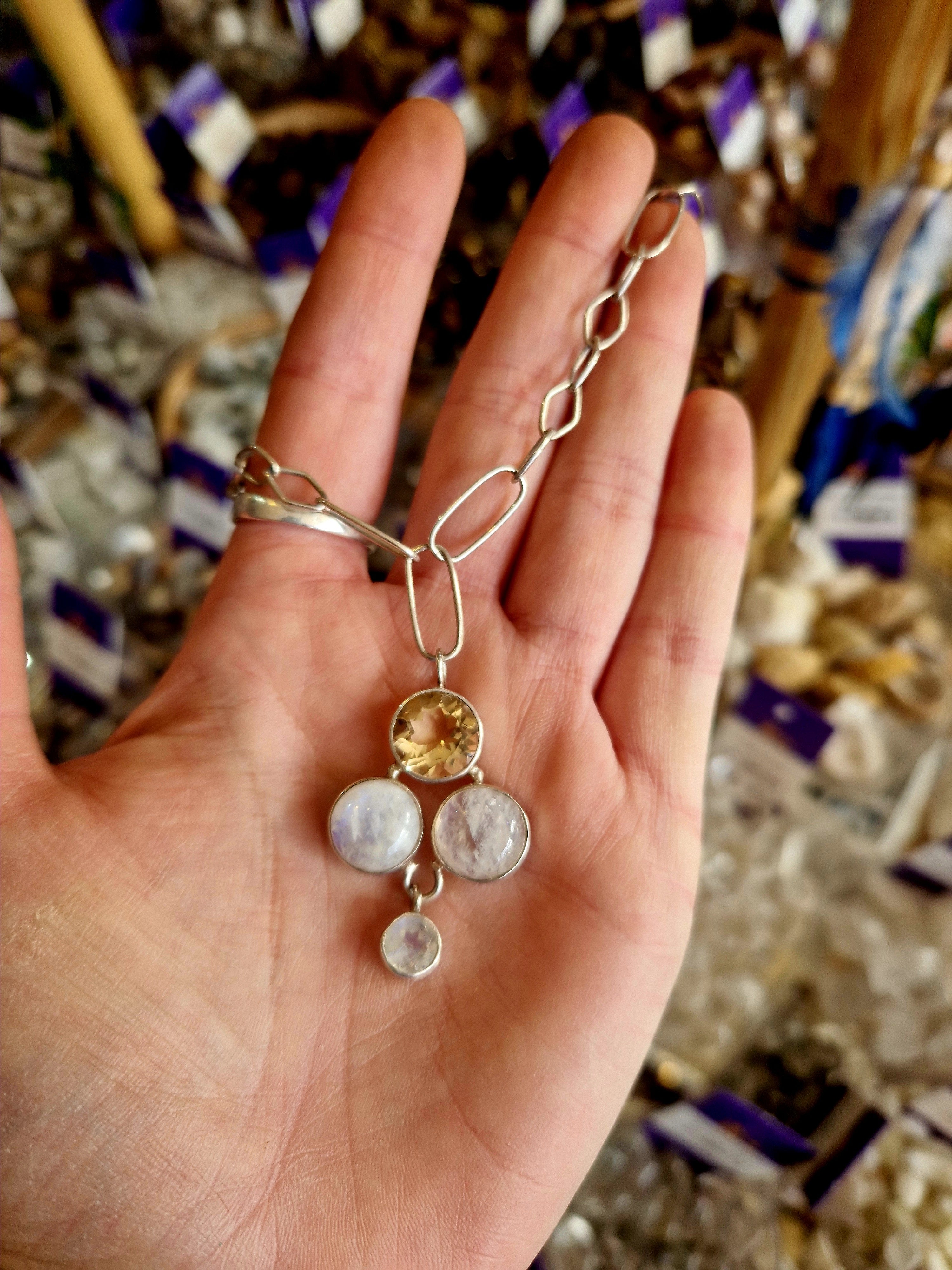 Citrine & Moonstone Silver Necklace
