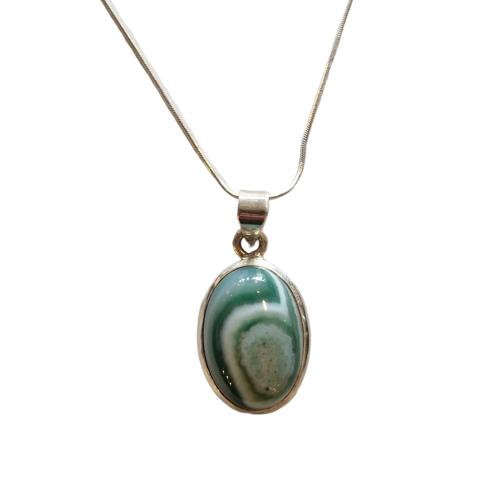 Green Agate Silver Necklace