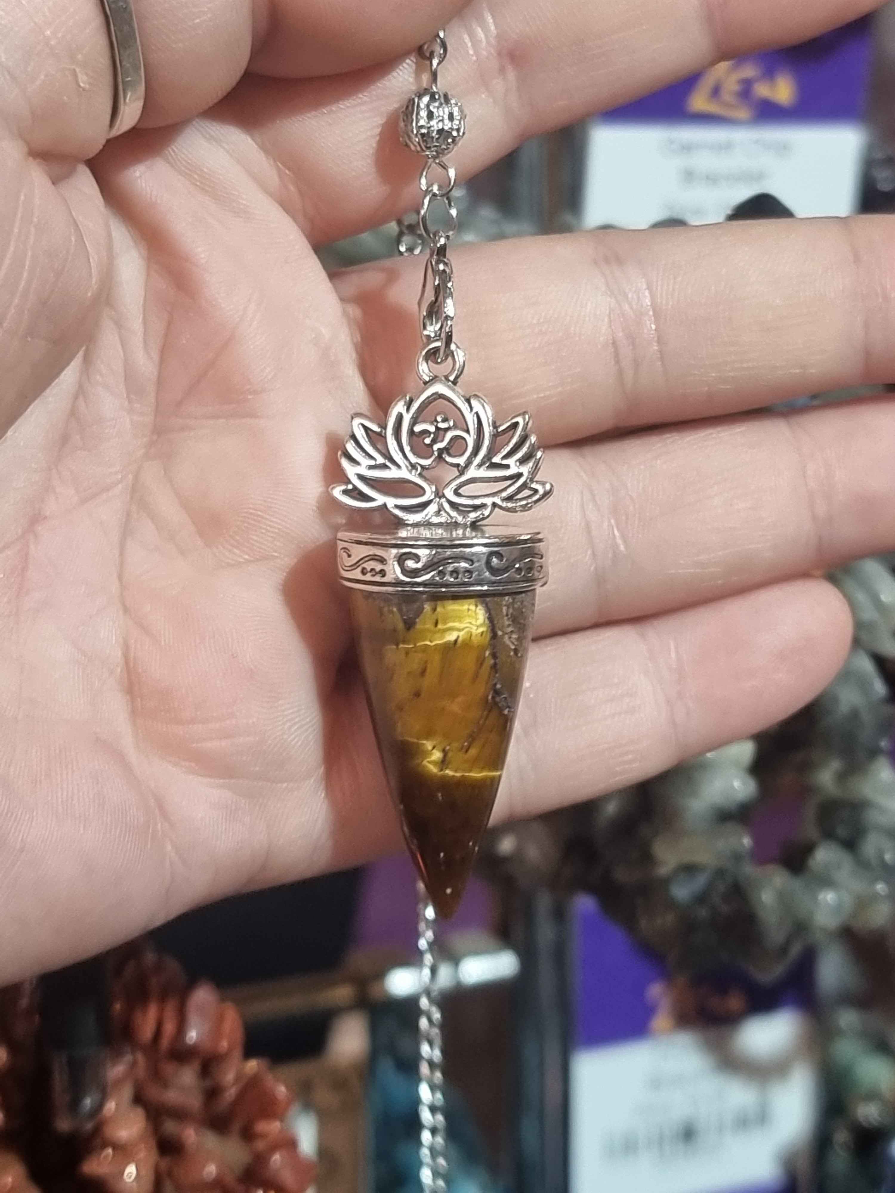 Tigers Eye Lotus Pendulum