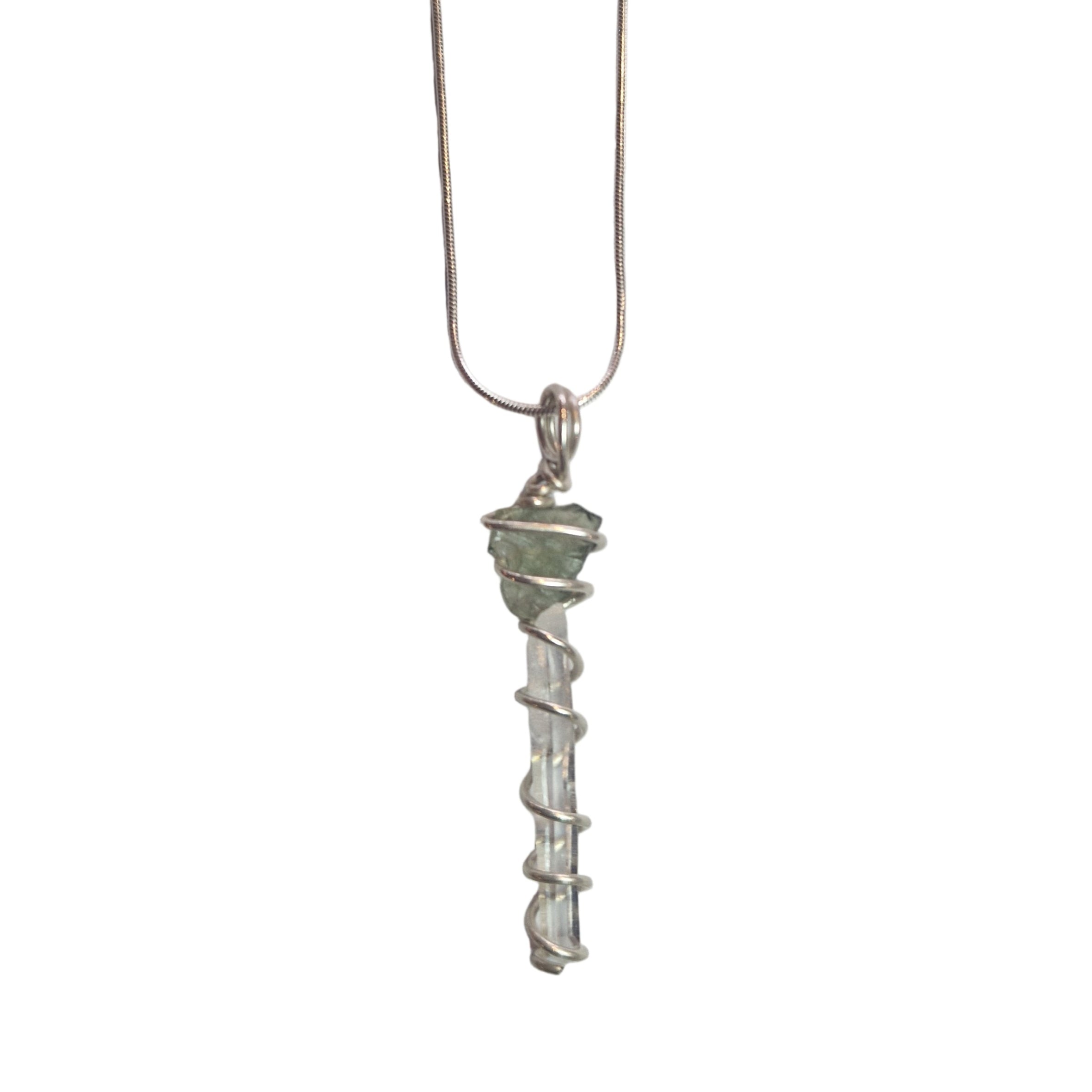 Moldavite & Lemurian Quartz Silver Necklace