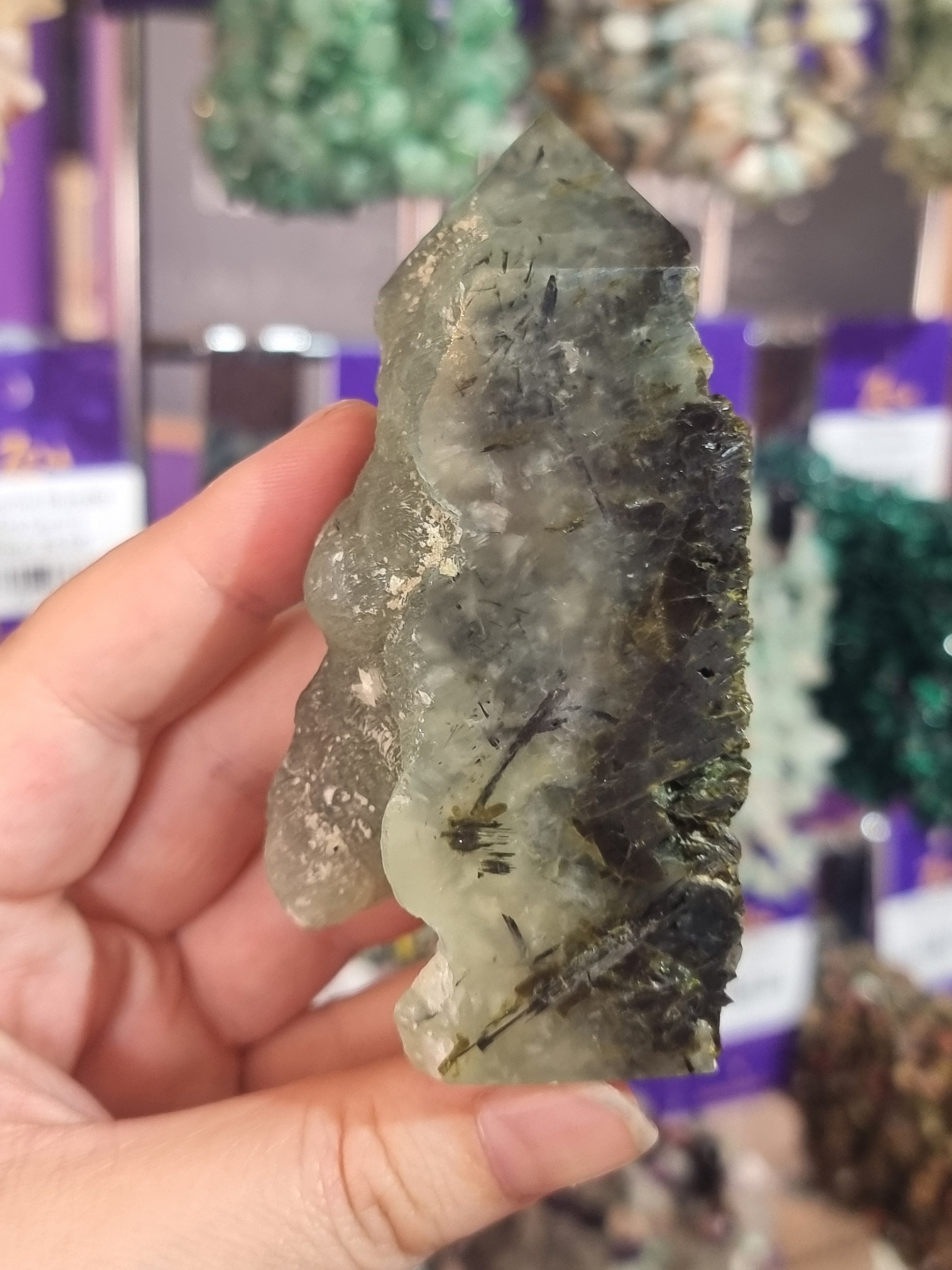 Prehnite Half Polished Tower