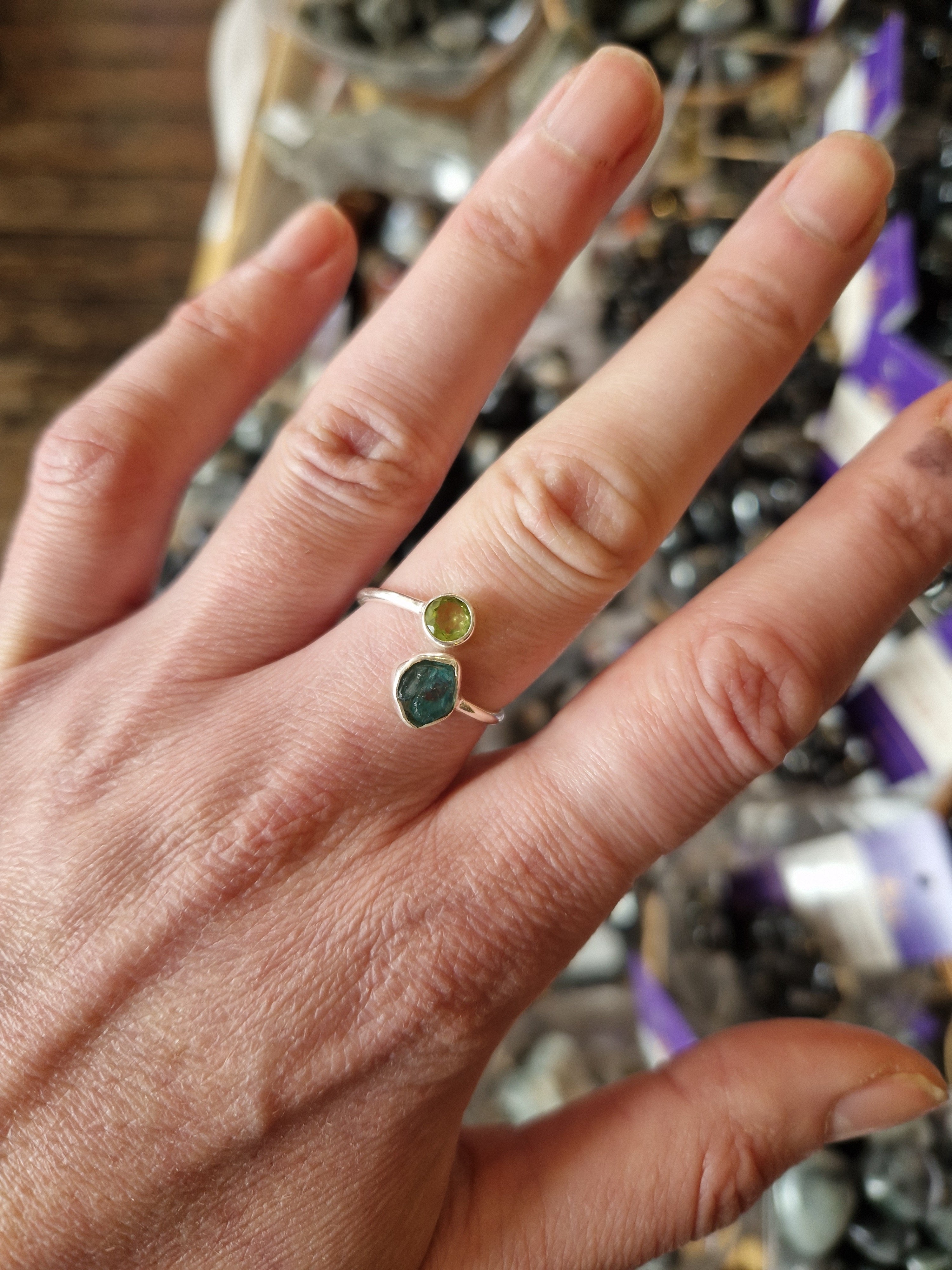 Peridot & Aquamarine Silver Ring