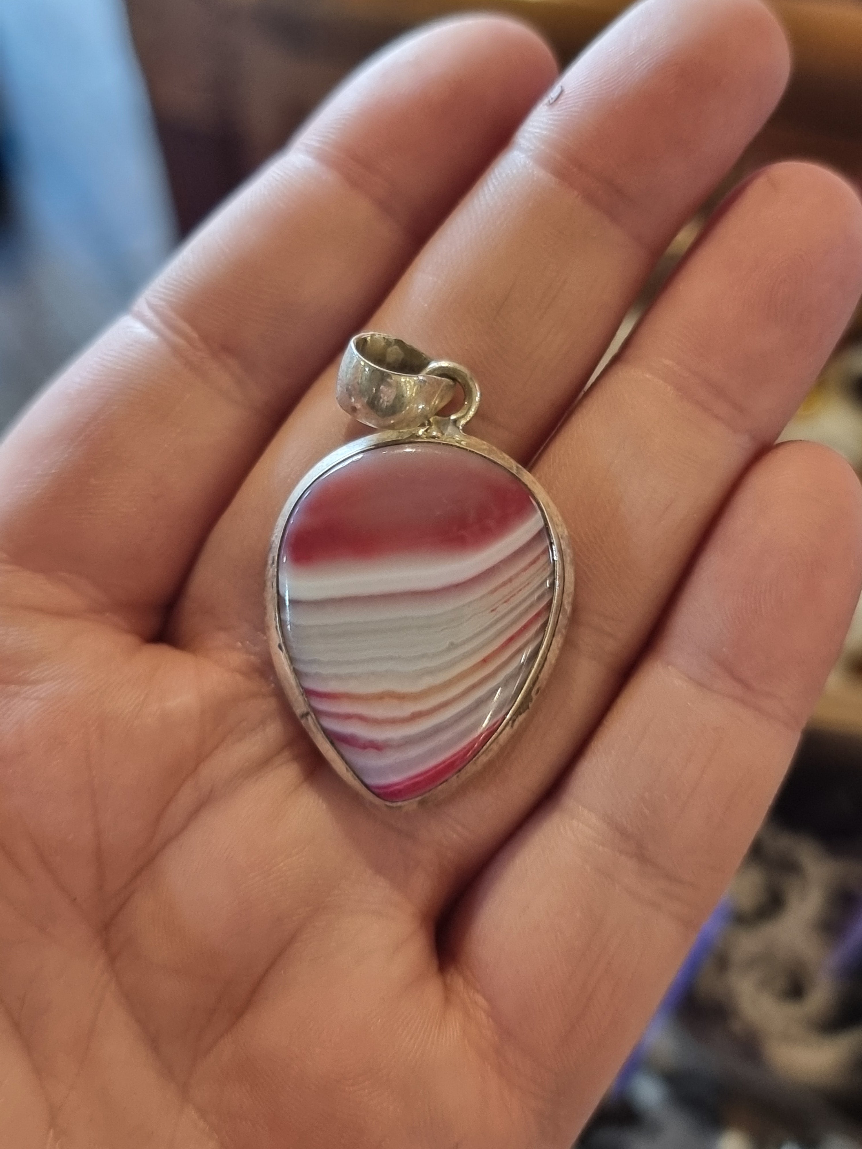 Pink Agate Silver Necklace