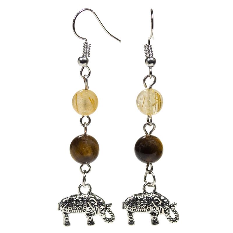 Tigers & Rutilated Q Elephant Earrings