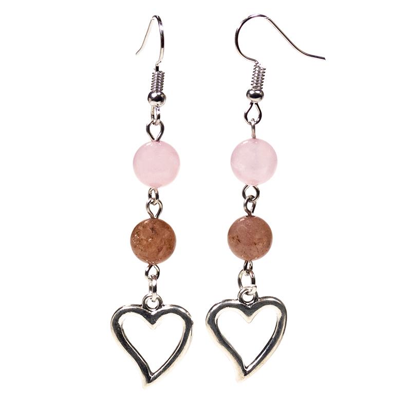 Rose & Strawberry Quartz Heart Earrings