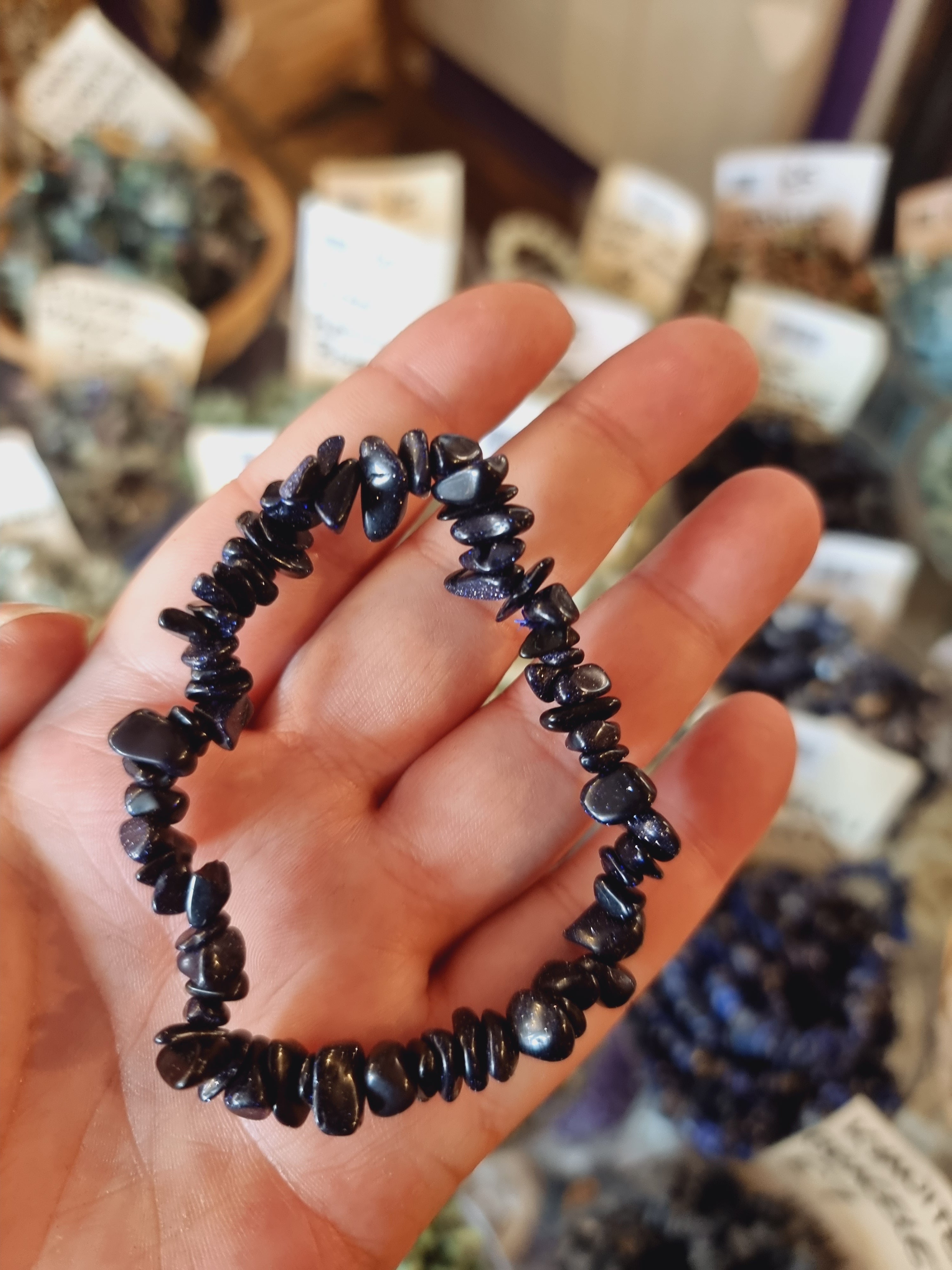 Blue Goldstone Chip Bracelet