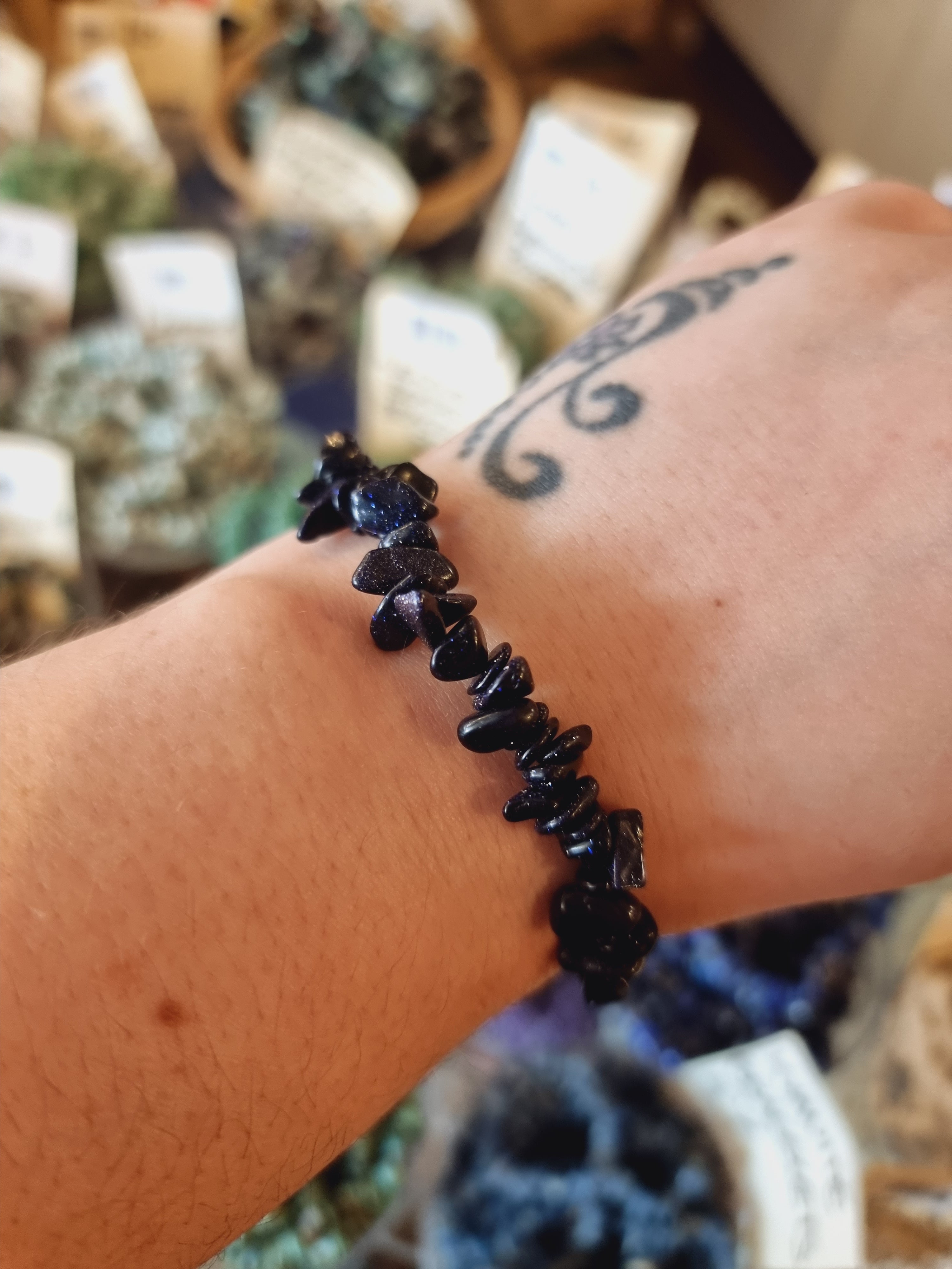 Blue Goldstone Chip Bracelet