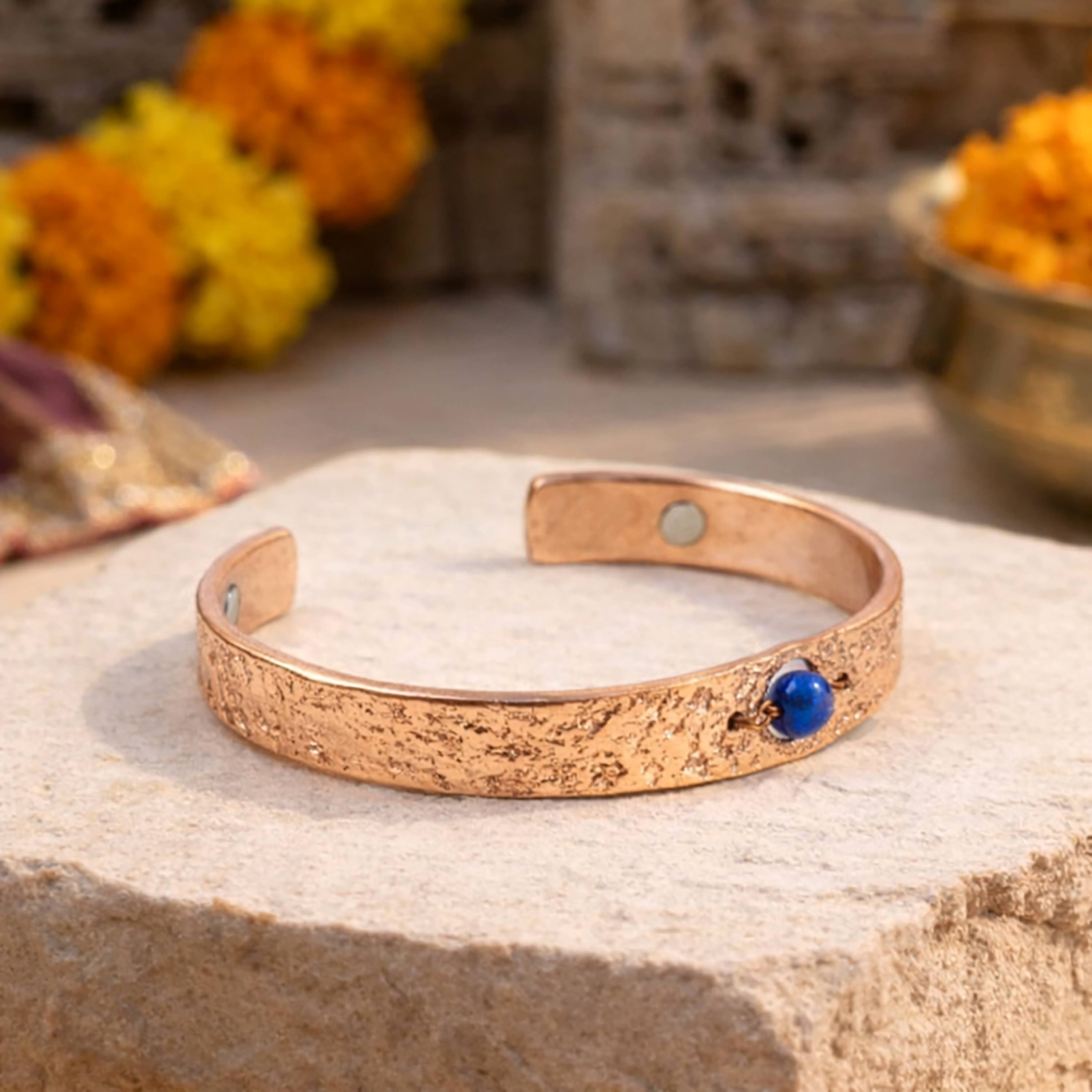 Copper Bracelet with Lapis Lazuli (Soild)
