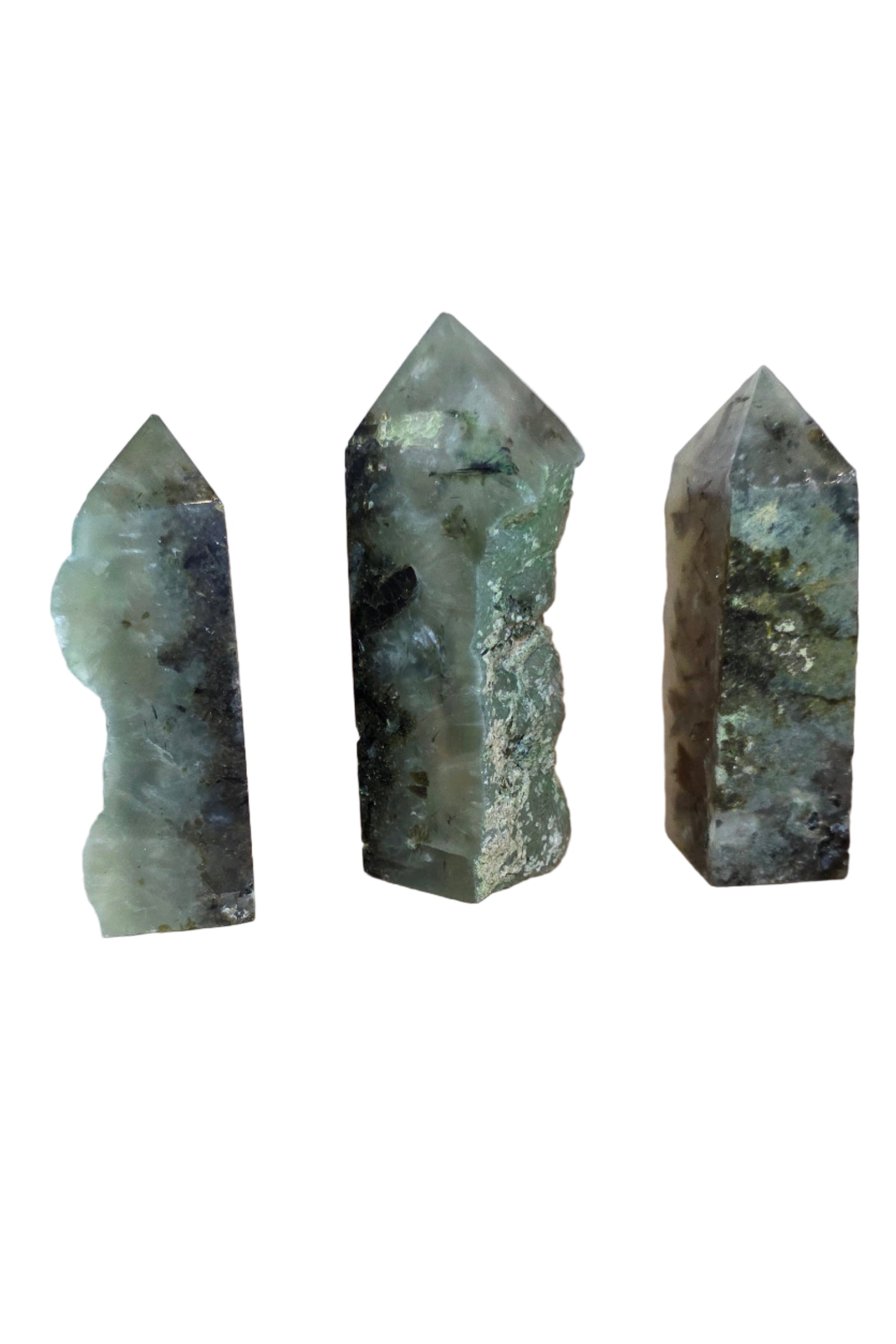 Half Polished Prehnite Tower