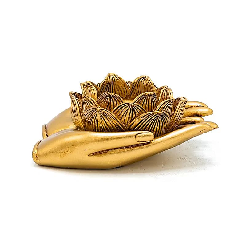 Gold Lotus Hands Tealight Holder