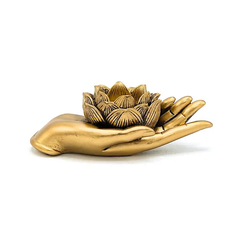 Gold Lotus Hand Tealight Holder