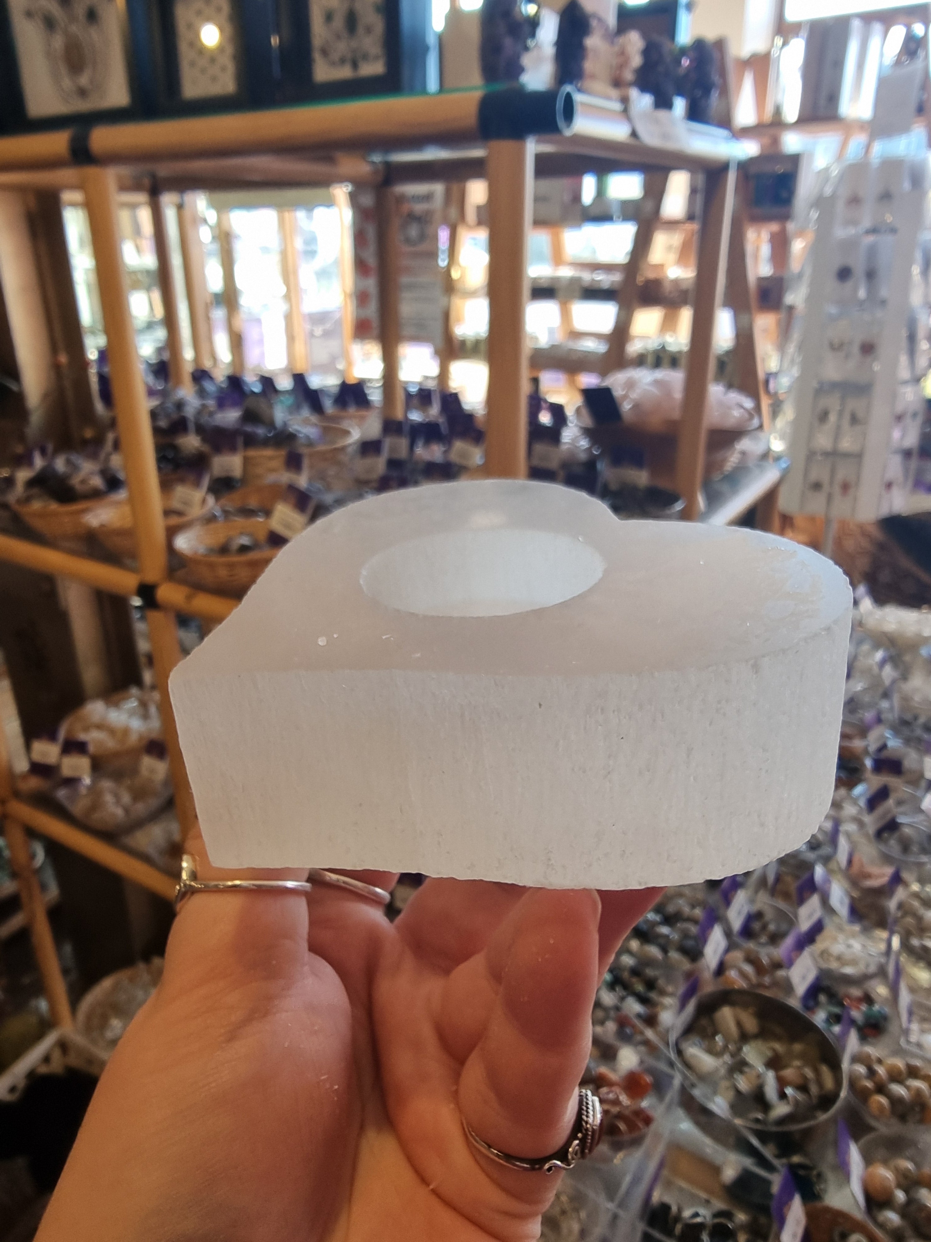 Selenite Heart Candle Holder