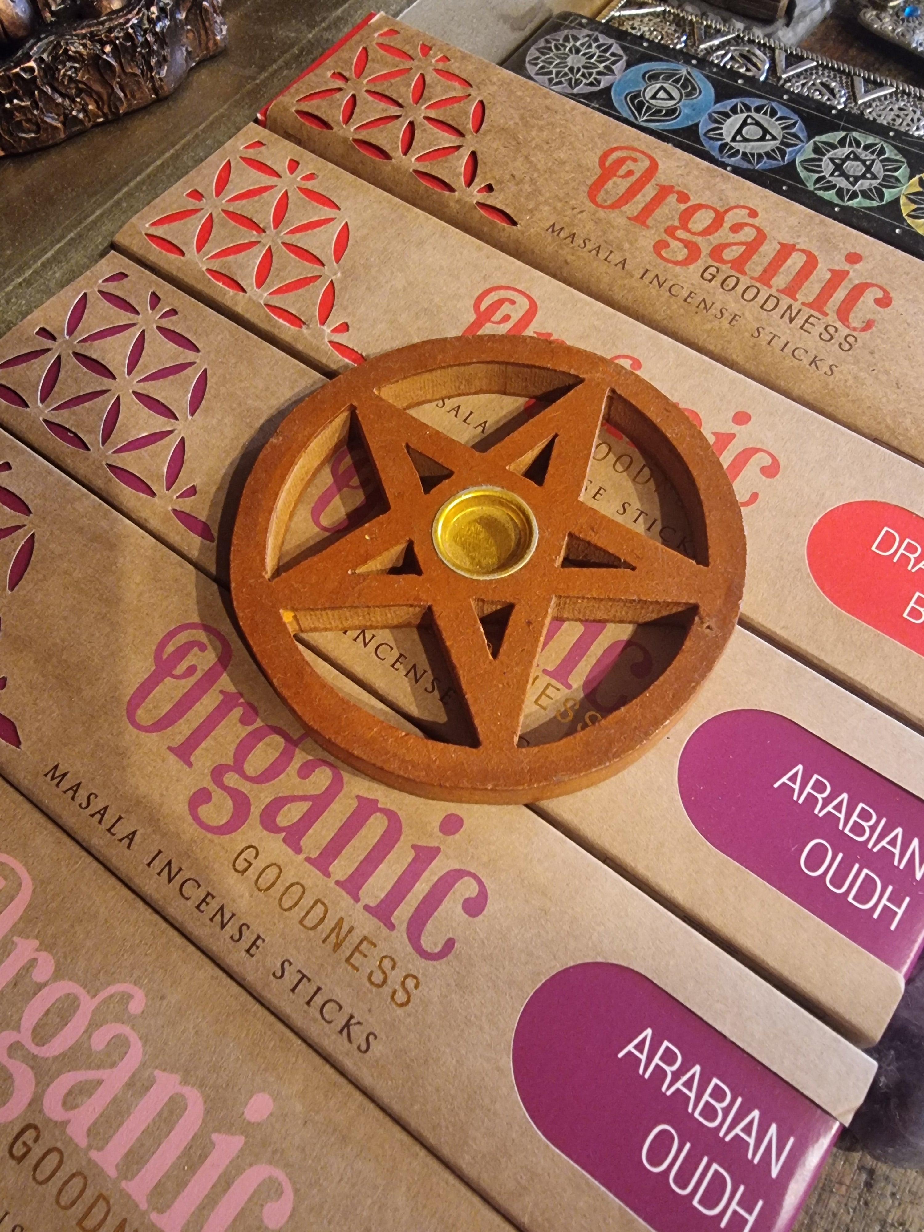 Pentagram Wooden Cone Incense Holder