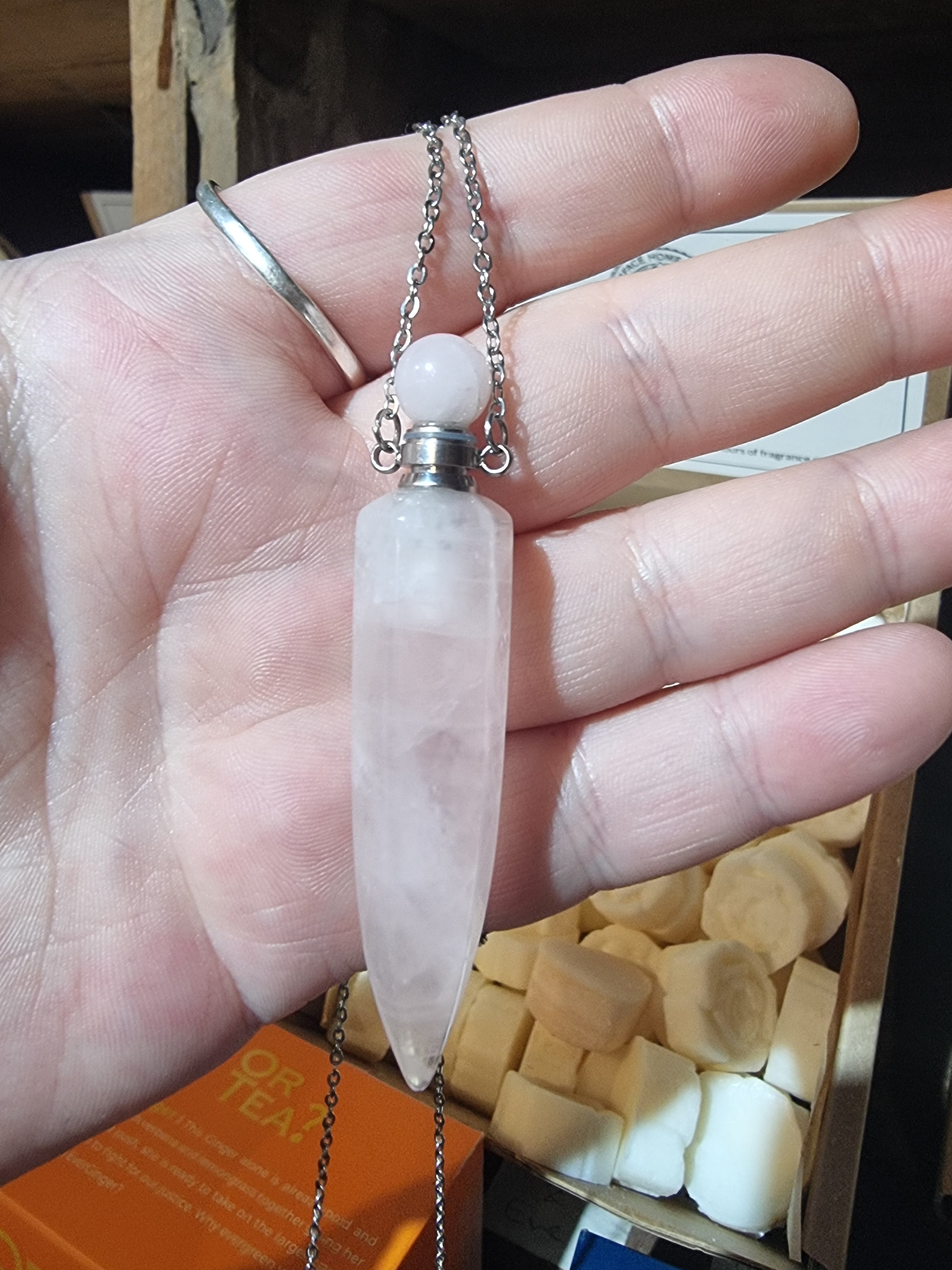 Rose Quartz Perfume Bottle Necklace