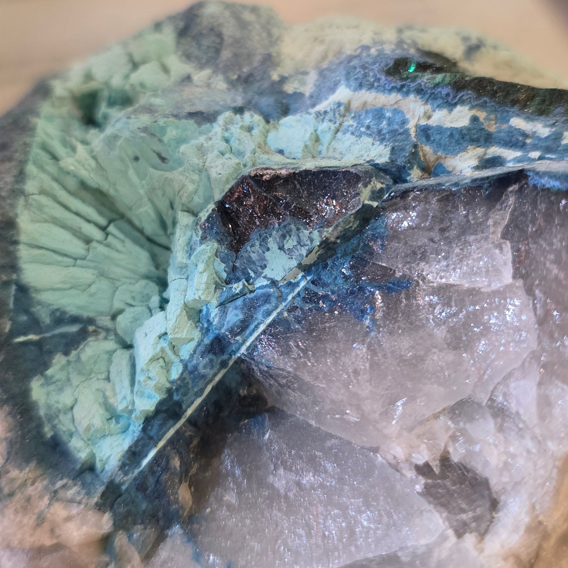 Dioptase on Smokey Quartz