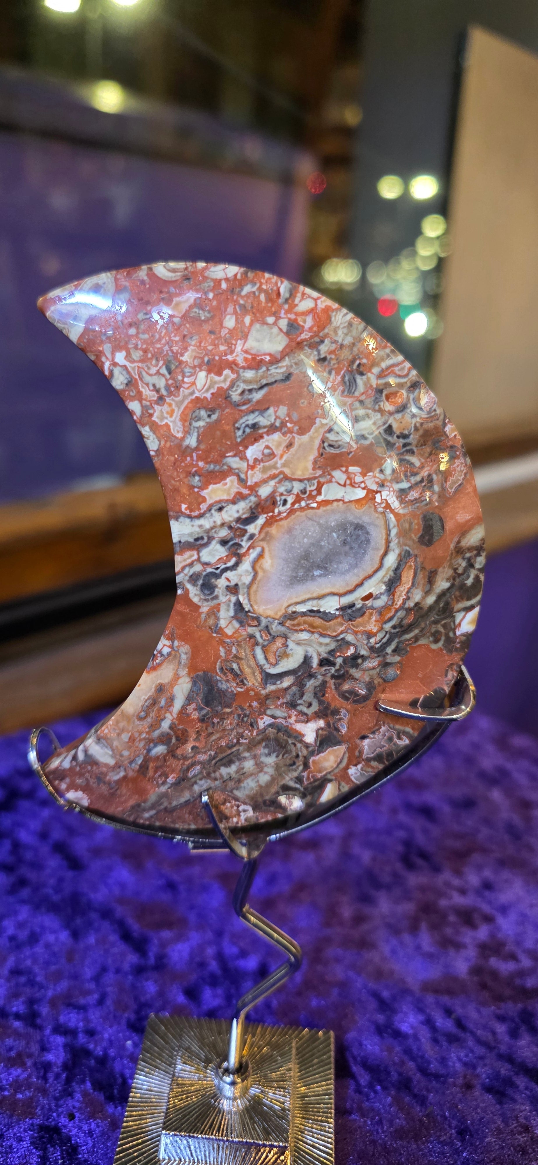Money Agate Moon with Stand