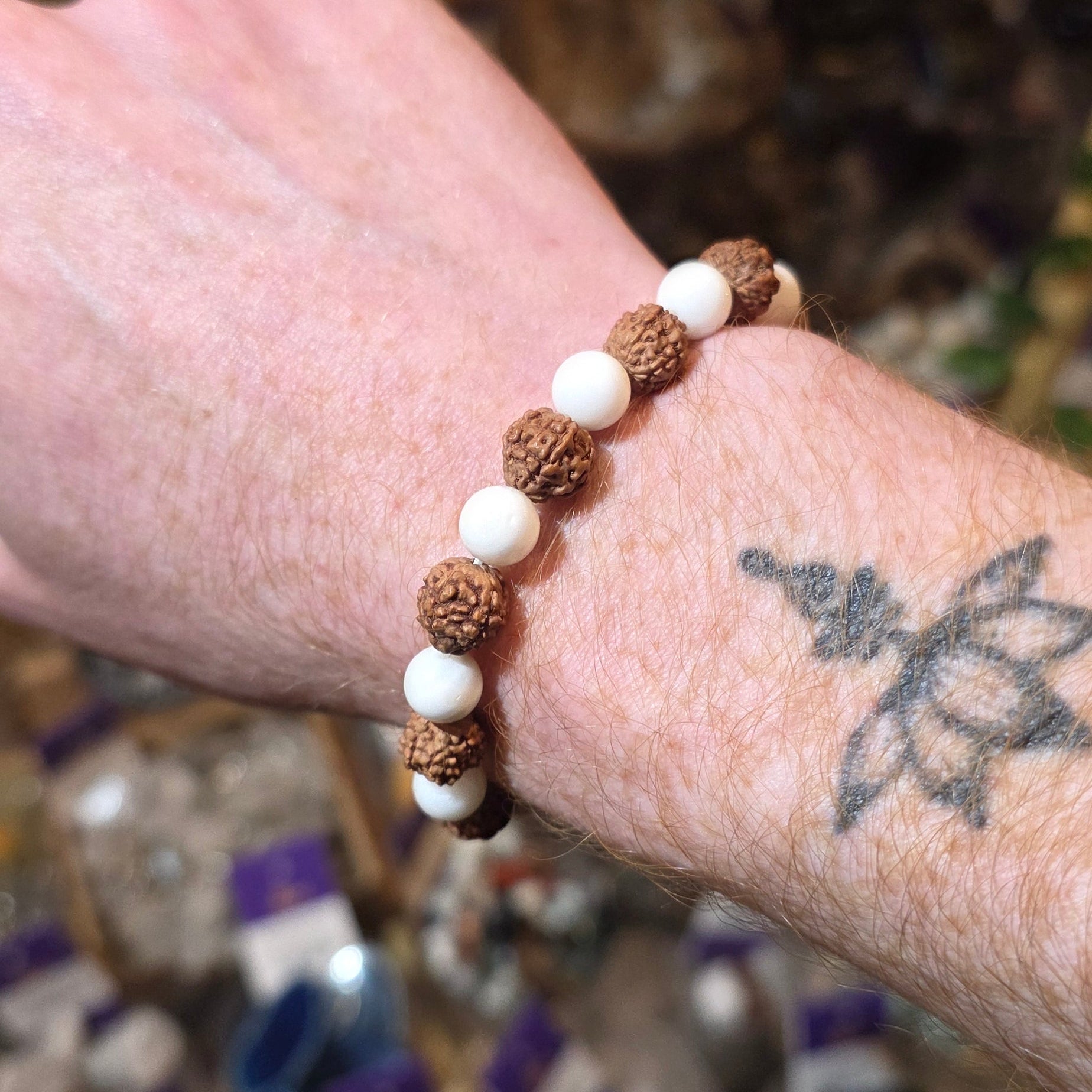 Rudraksha & Shell Bracelet