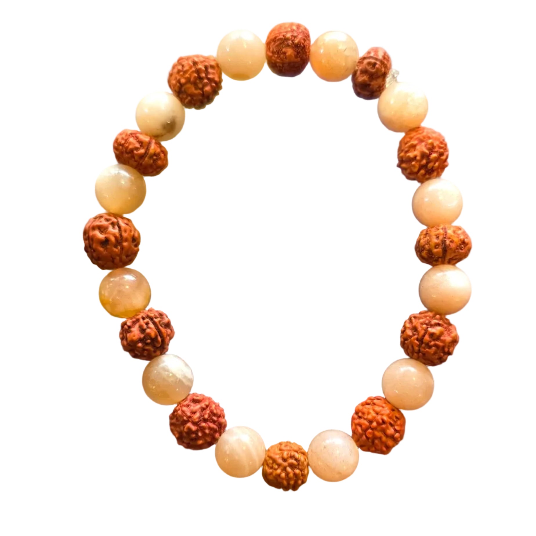 Peach Moonstone & Rudraksha Seed Bracelet