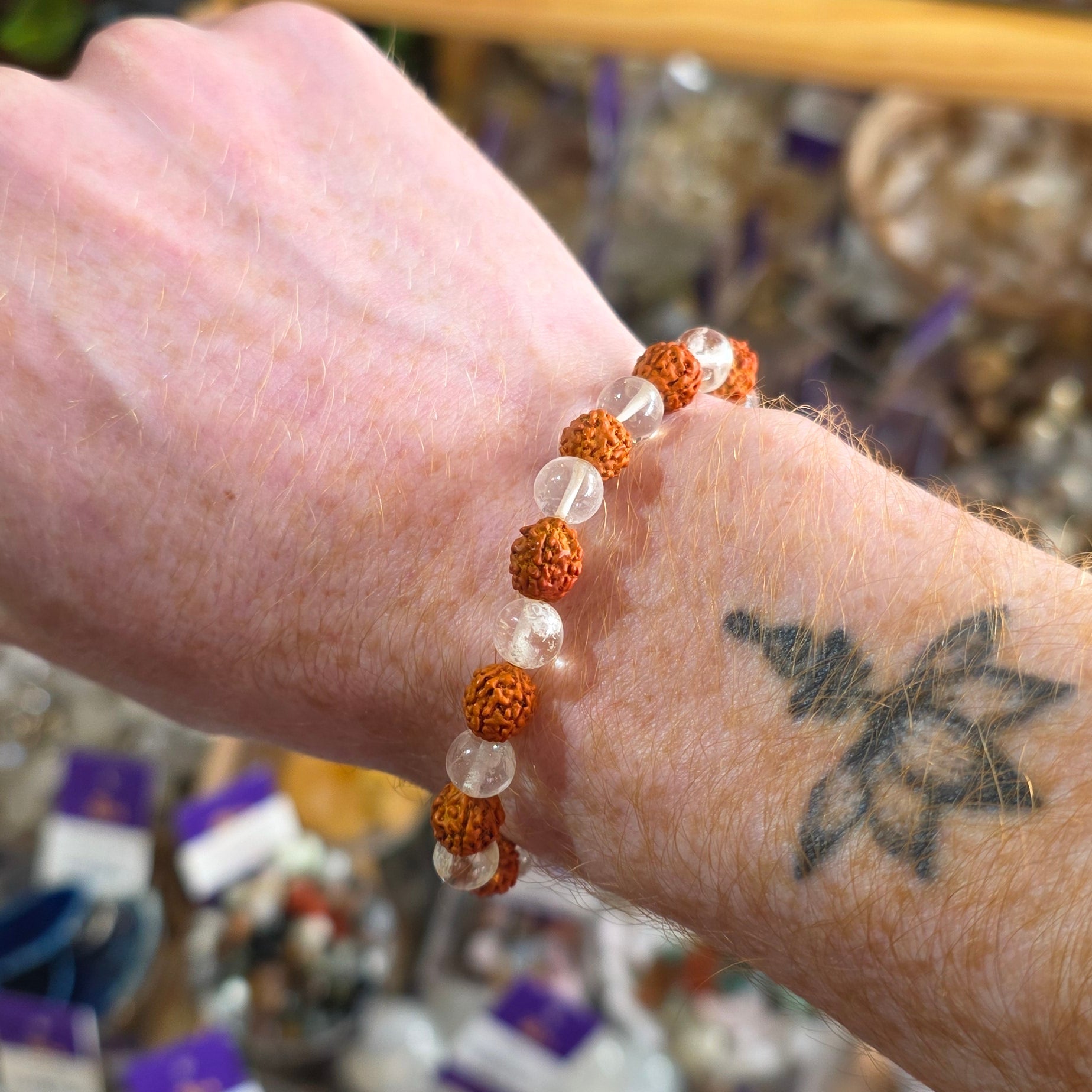 Quartz & Rudraksha Seed Bracelet