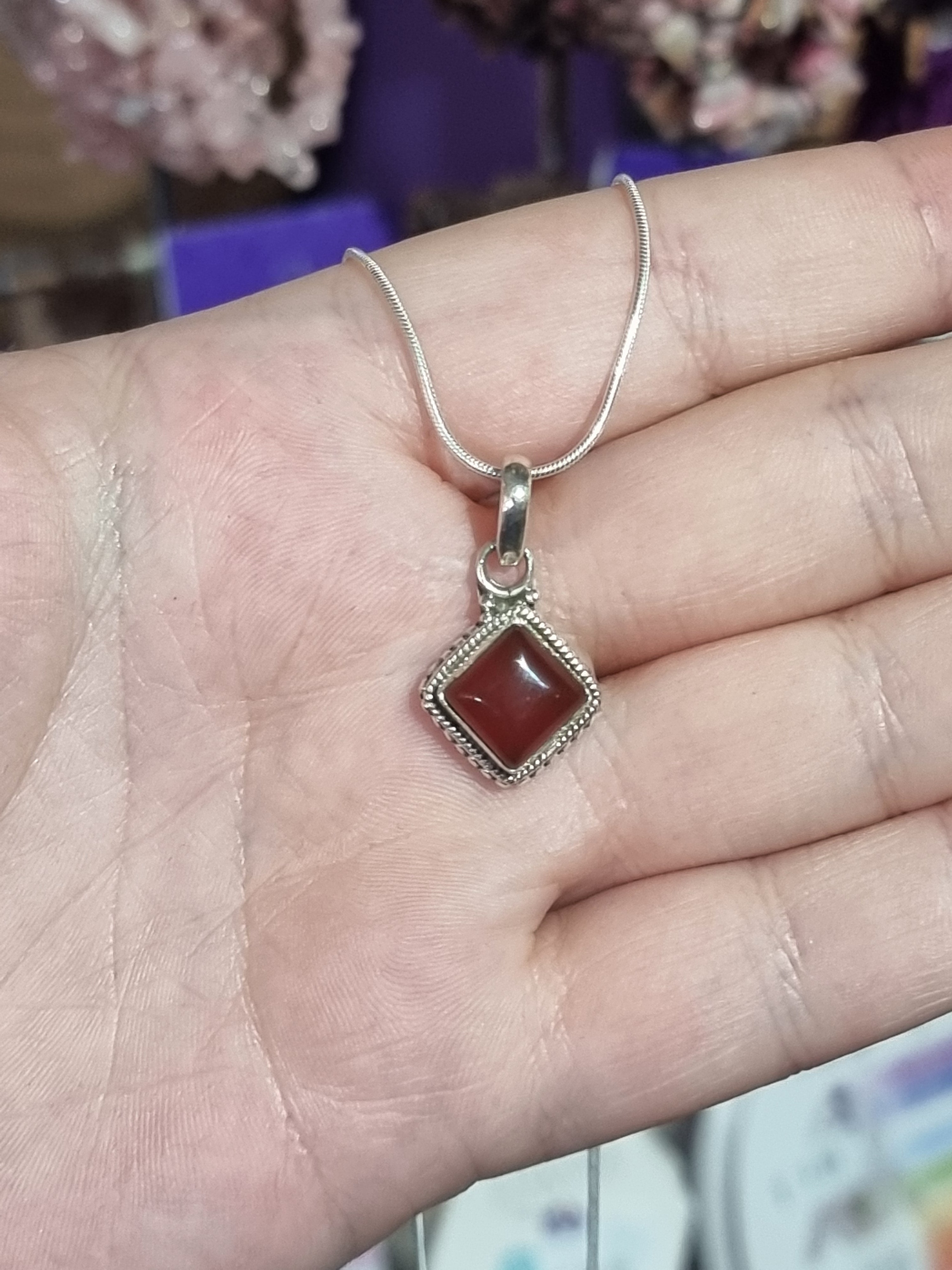 Carnelian Square Silver Necklace
