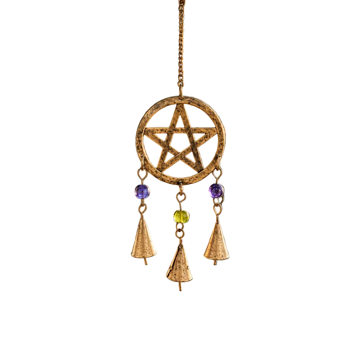 Hanging Bells Pentagram Windchime Gold (34 cm)