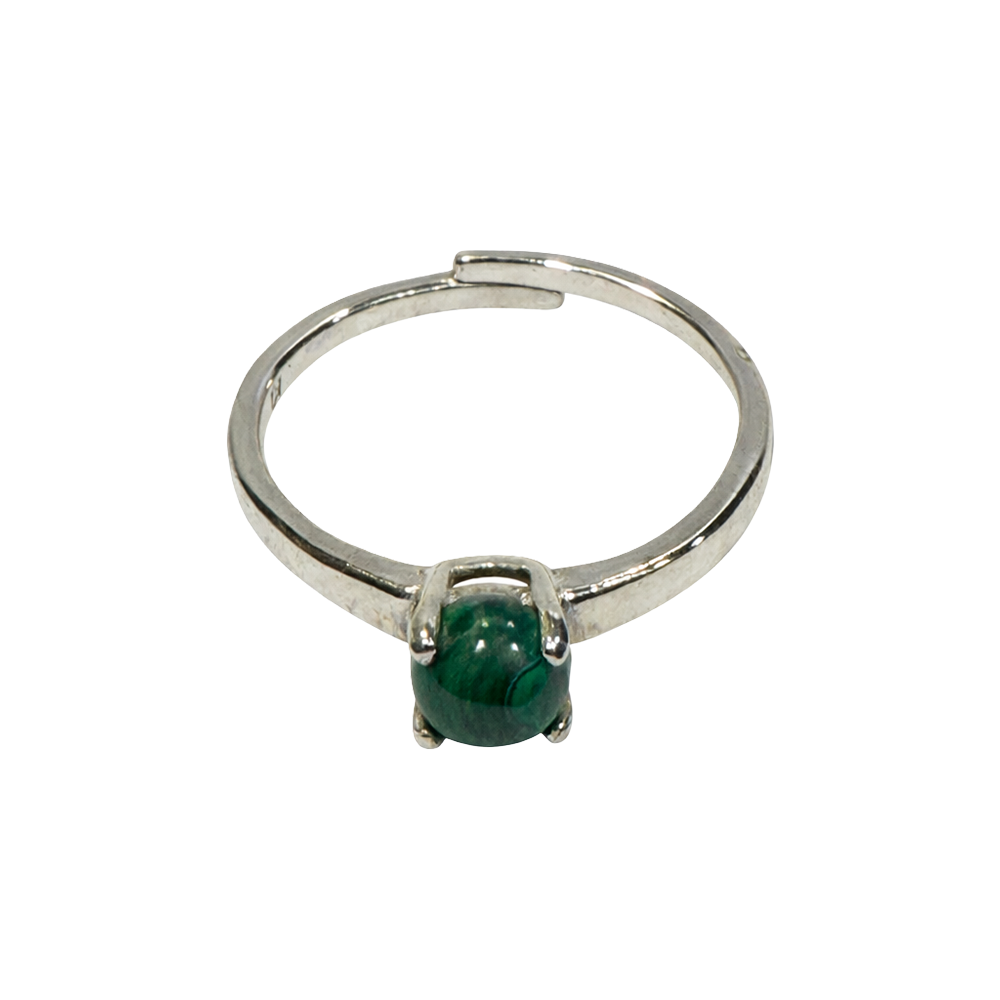 Malachite Silver-Plated Adjustable Ring