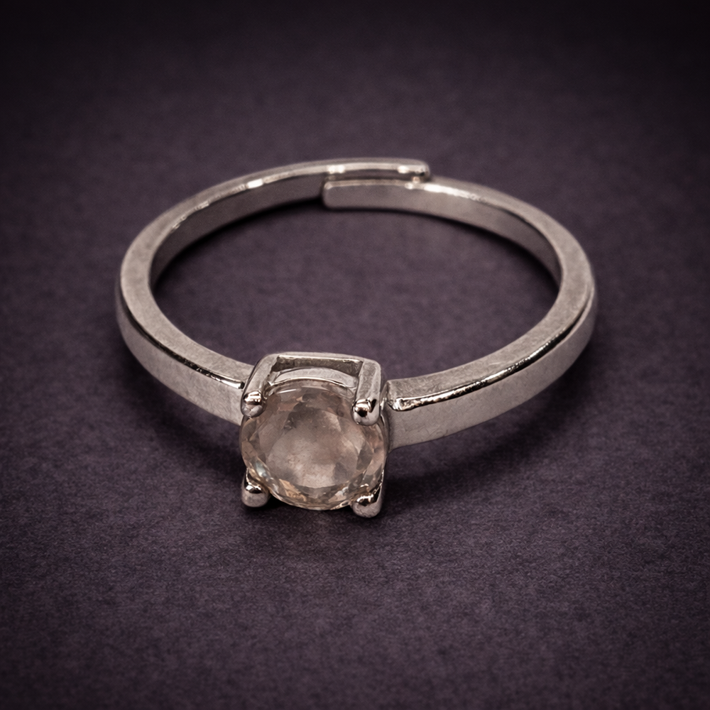 Rose Quartz Silver-Plated Adjustable Ring