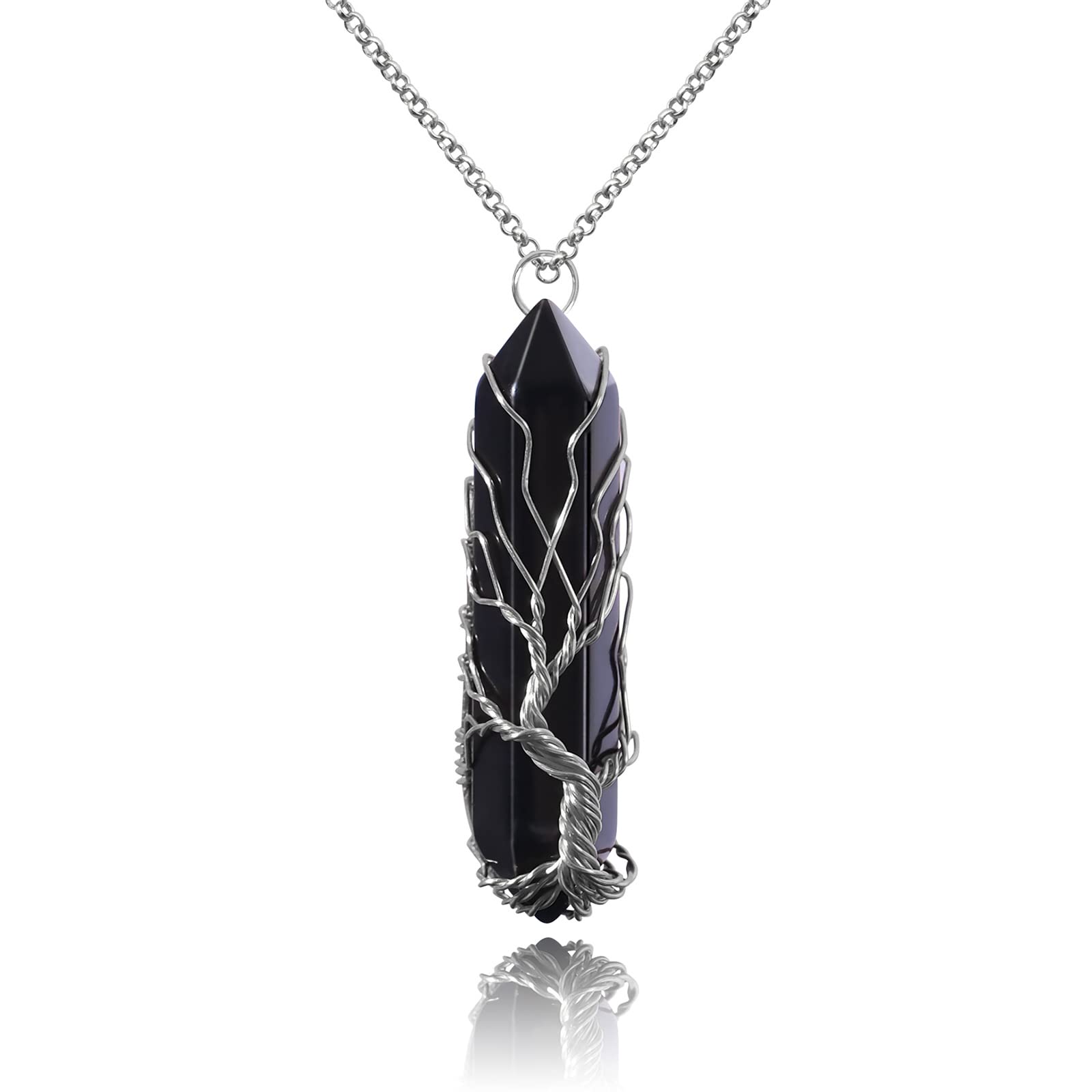 Black Tourmaline Wire Tree Pendant