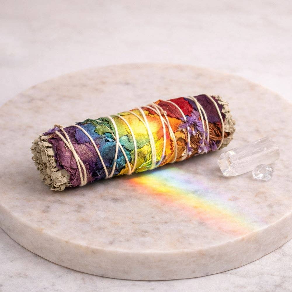 7 Chakra White Sage & Purple Sinuata Smudge Stick, 4"