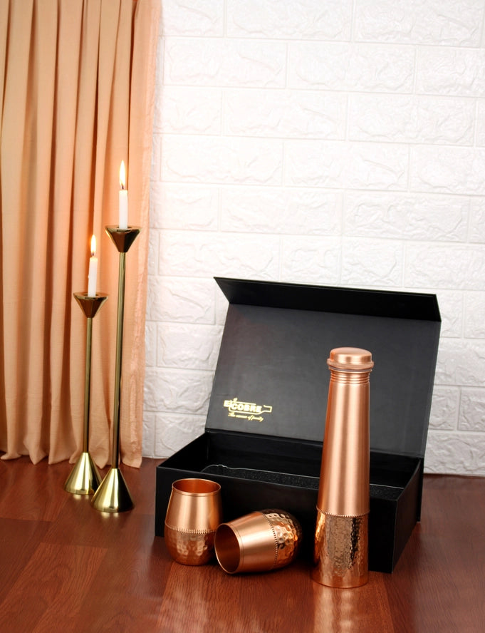 Pure Copper Set (Tower Bottle & 2 Cups)