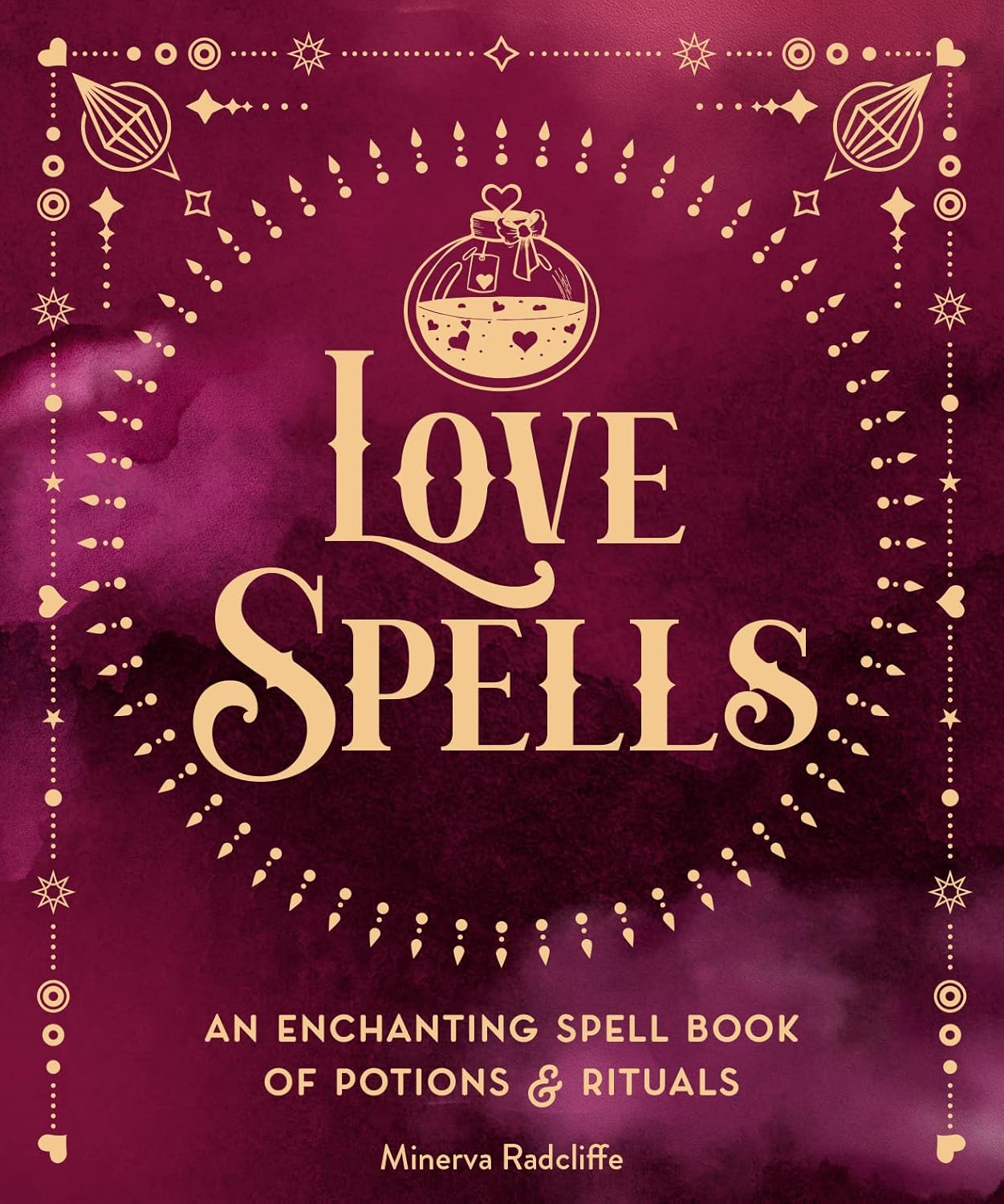 Book cover of 'Love Spells' with decorative elements on a purple background