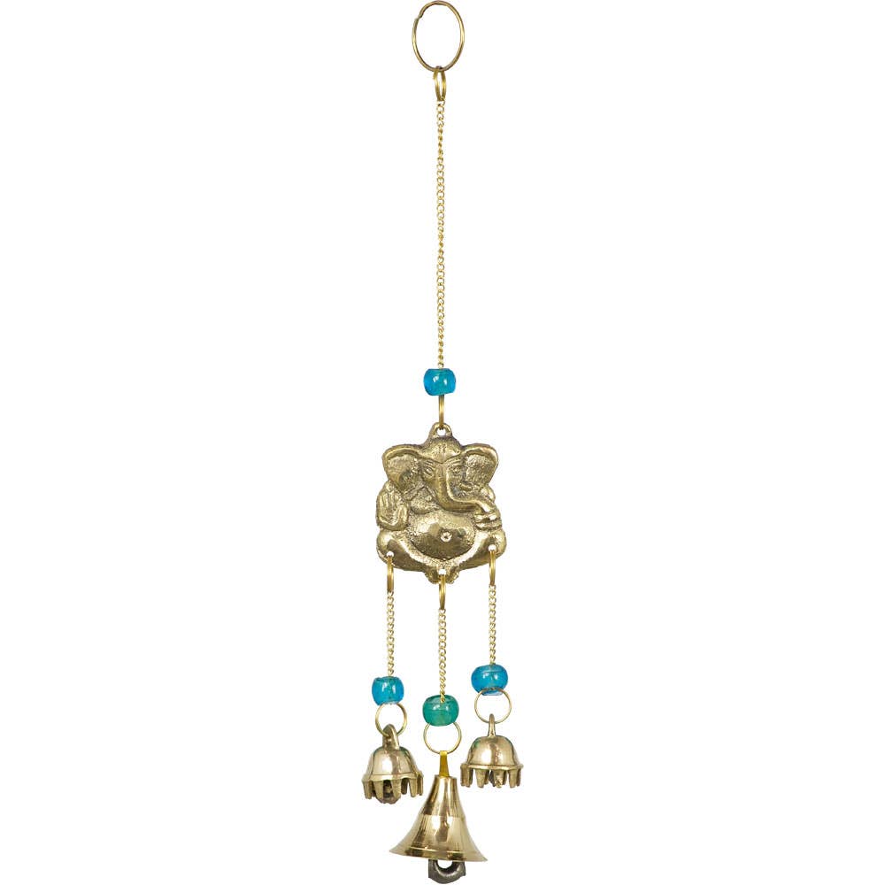 Ganesh Brass Bell Chime with Blue Beads