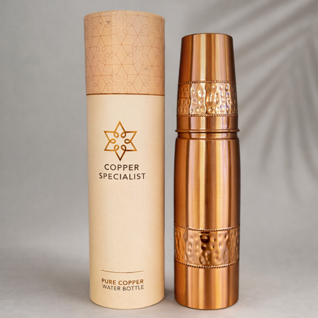 Pure Copper Water Bottle with Copper Cup Set