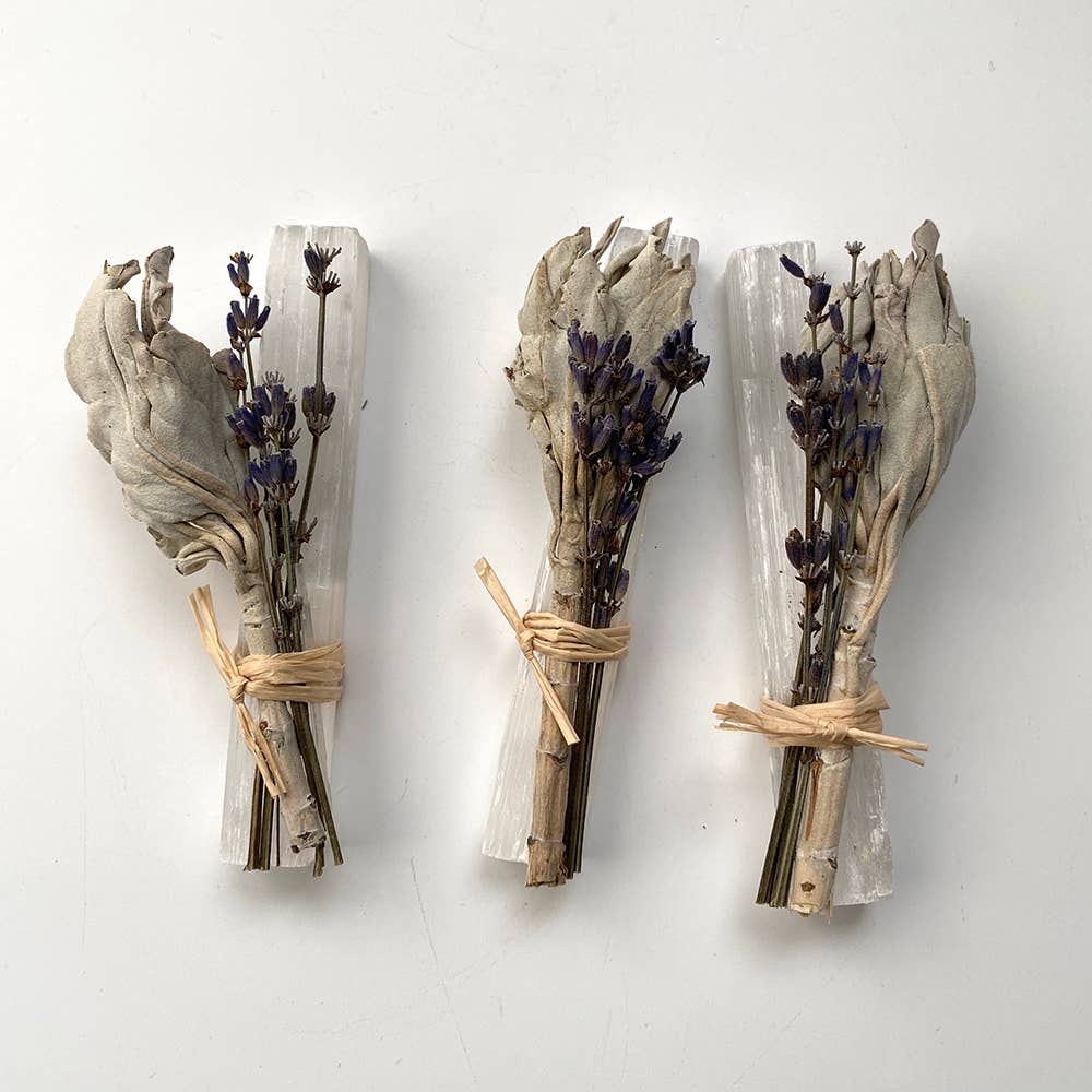 Mini Smudge Cluster (White Sage, Lavender & Selenite Wand)