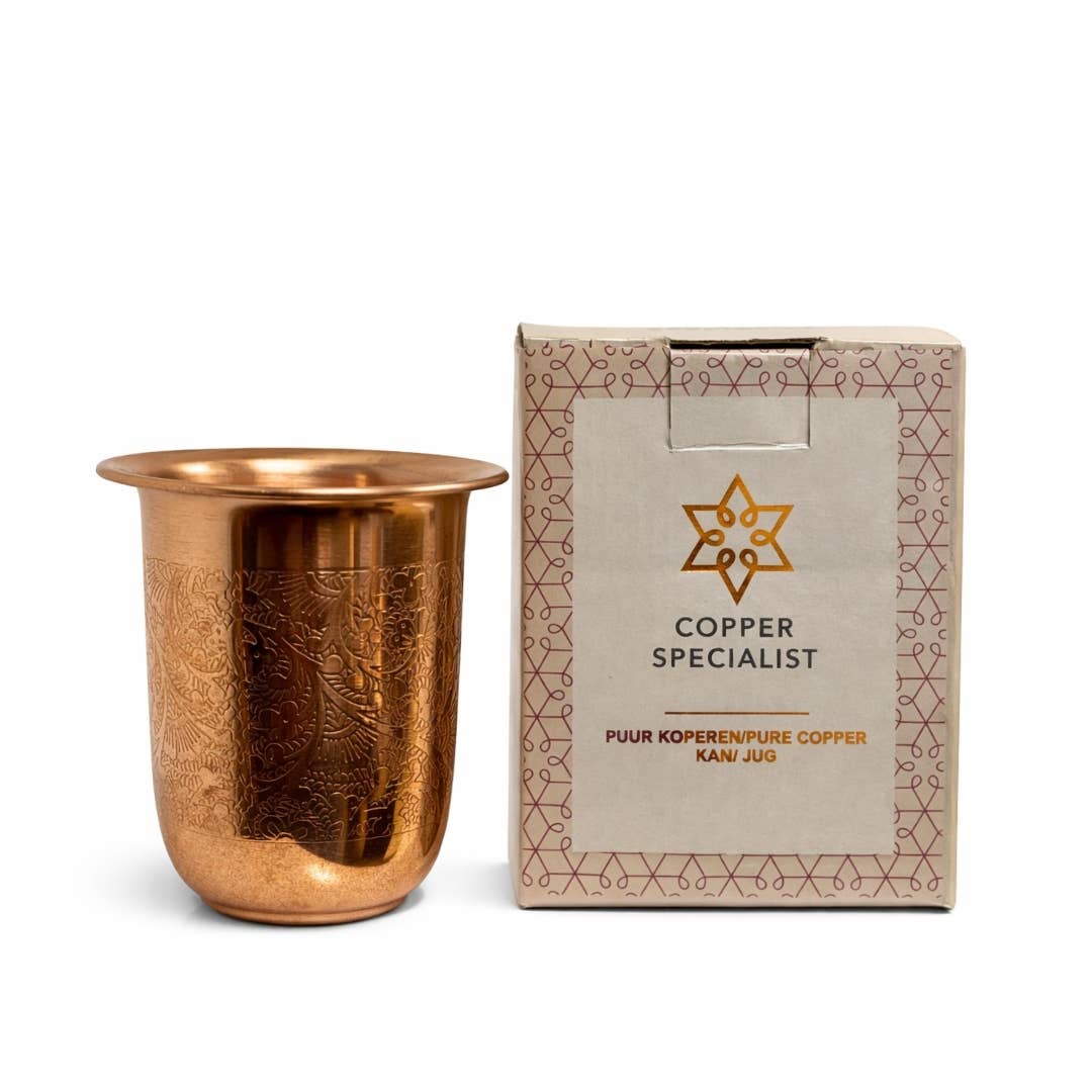 Pure Copper Cup (Curved, Floral, 200ml)