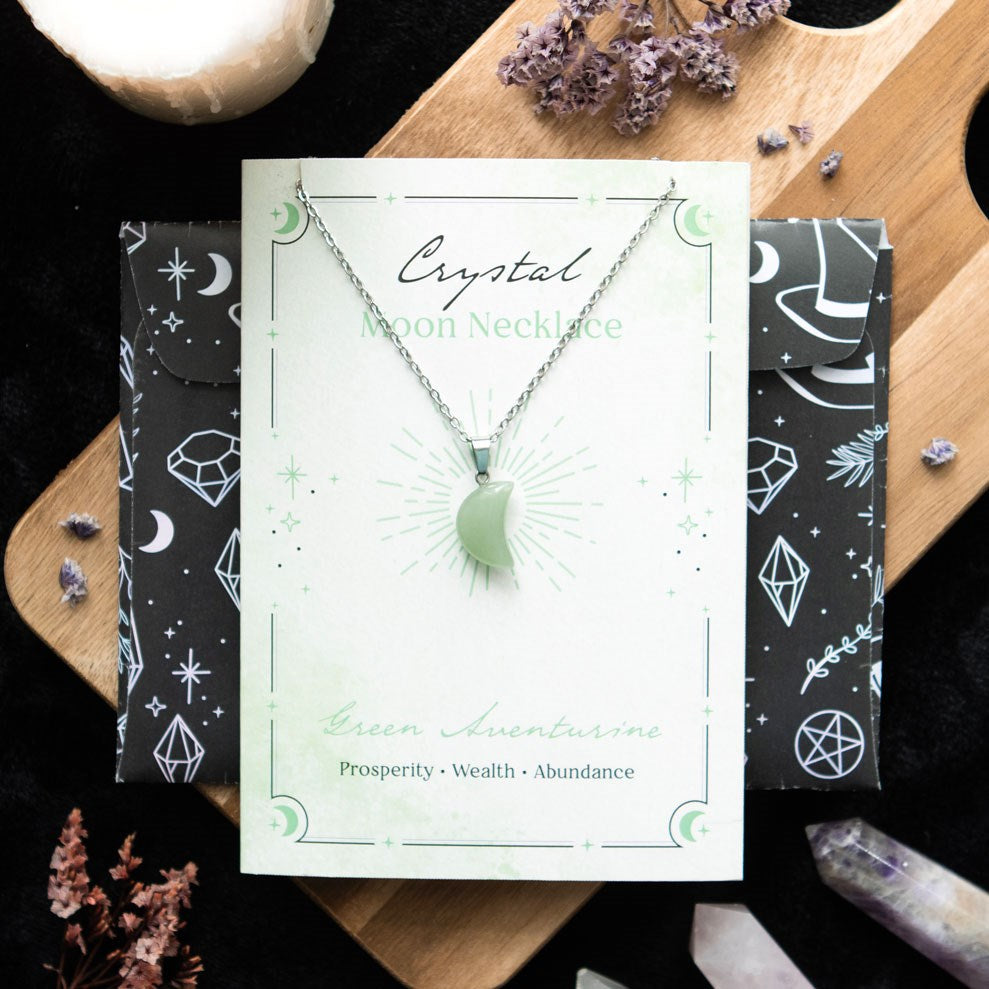 Aventurine Moon Necklace on Greeting Card