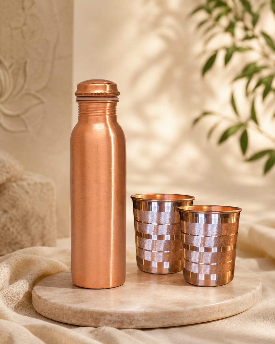 Pure Copper Set (Smooth Bottle & 2 Luxury Cups)