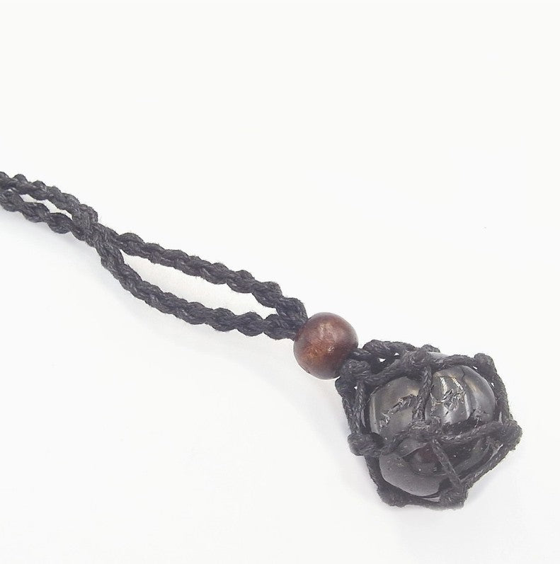 Macrame Net Tumblestone Holder Necklace