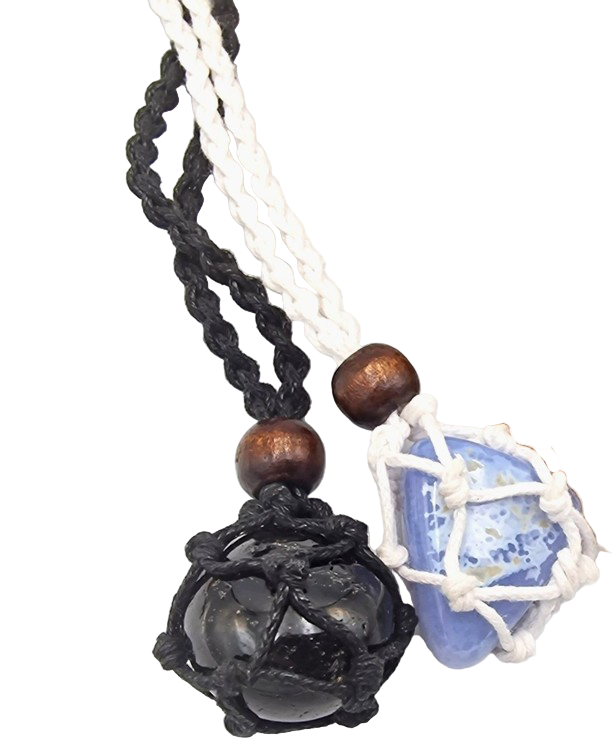 Macrame Net Tumblestone Holder Necklace