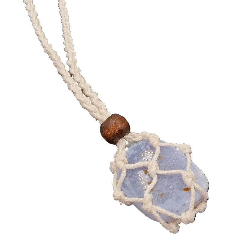 Macrame Net Tumblestone Holder Necklace