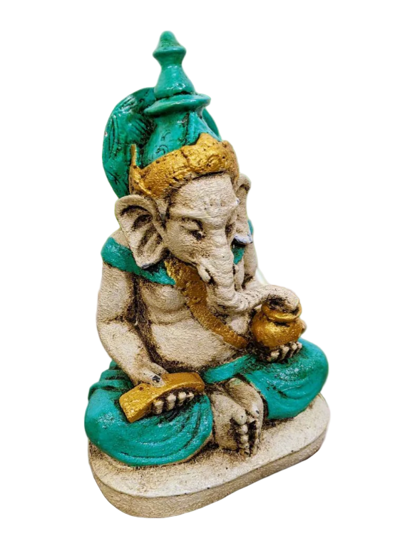 Ganesh Statue (Aqua & Gold)