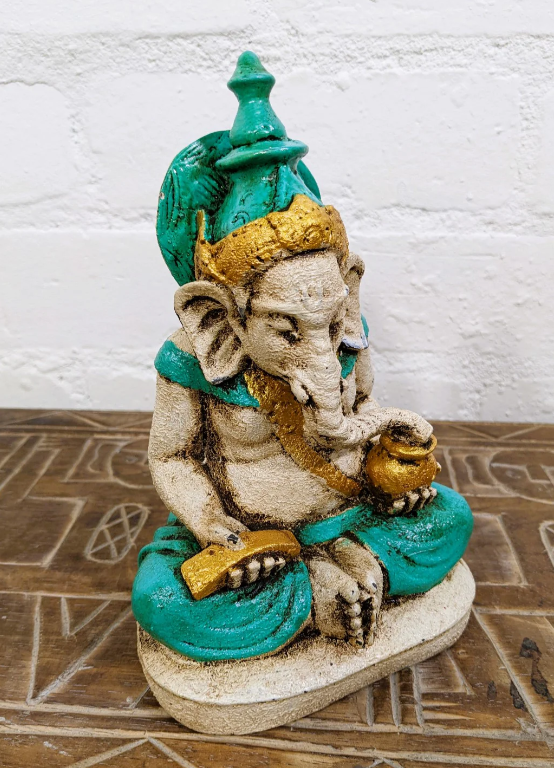 Ganesh Statue (Aqua & Gold)